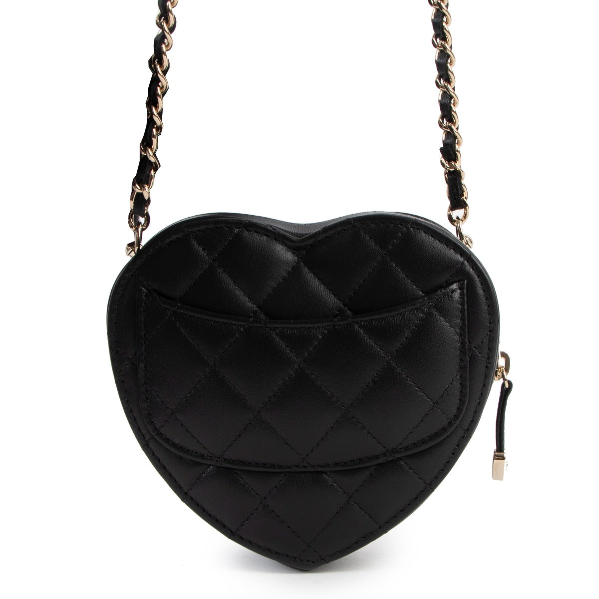 Chanel SS22 Black Lambskin Heart Clutch With Chain