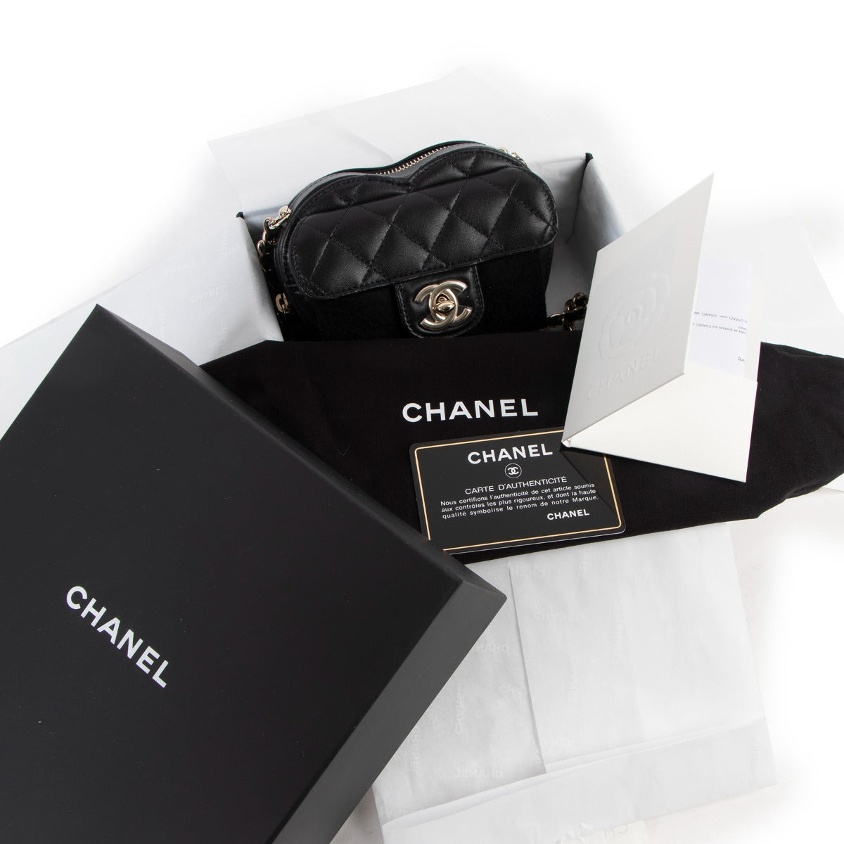 Chanel AP2784 Black Lambskin Heart Clutch With Chain Heart bag
