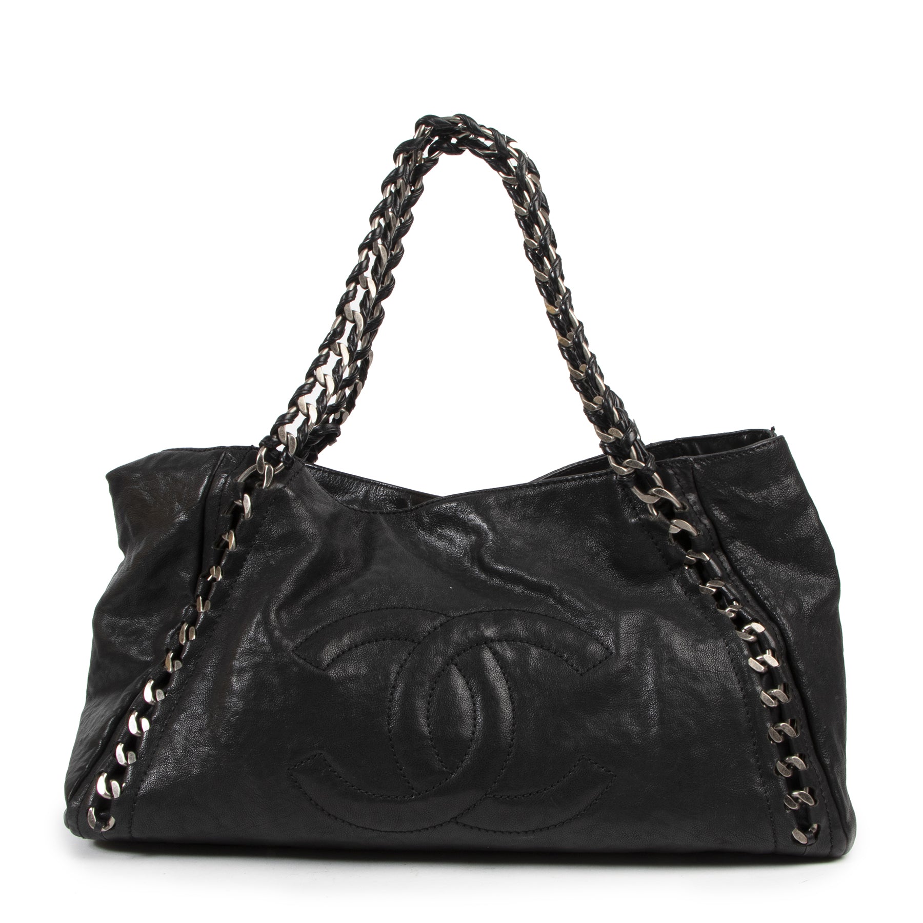 Authentieke Tweedehands Chanel Black Modern Chain Shoulder Bag juiste prijs veilig online shoppen luxe merken webshop winkelen Antwerpen België mode fashion