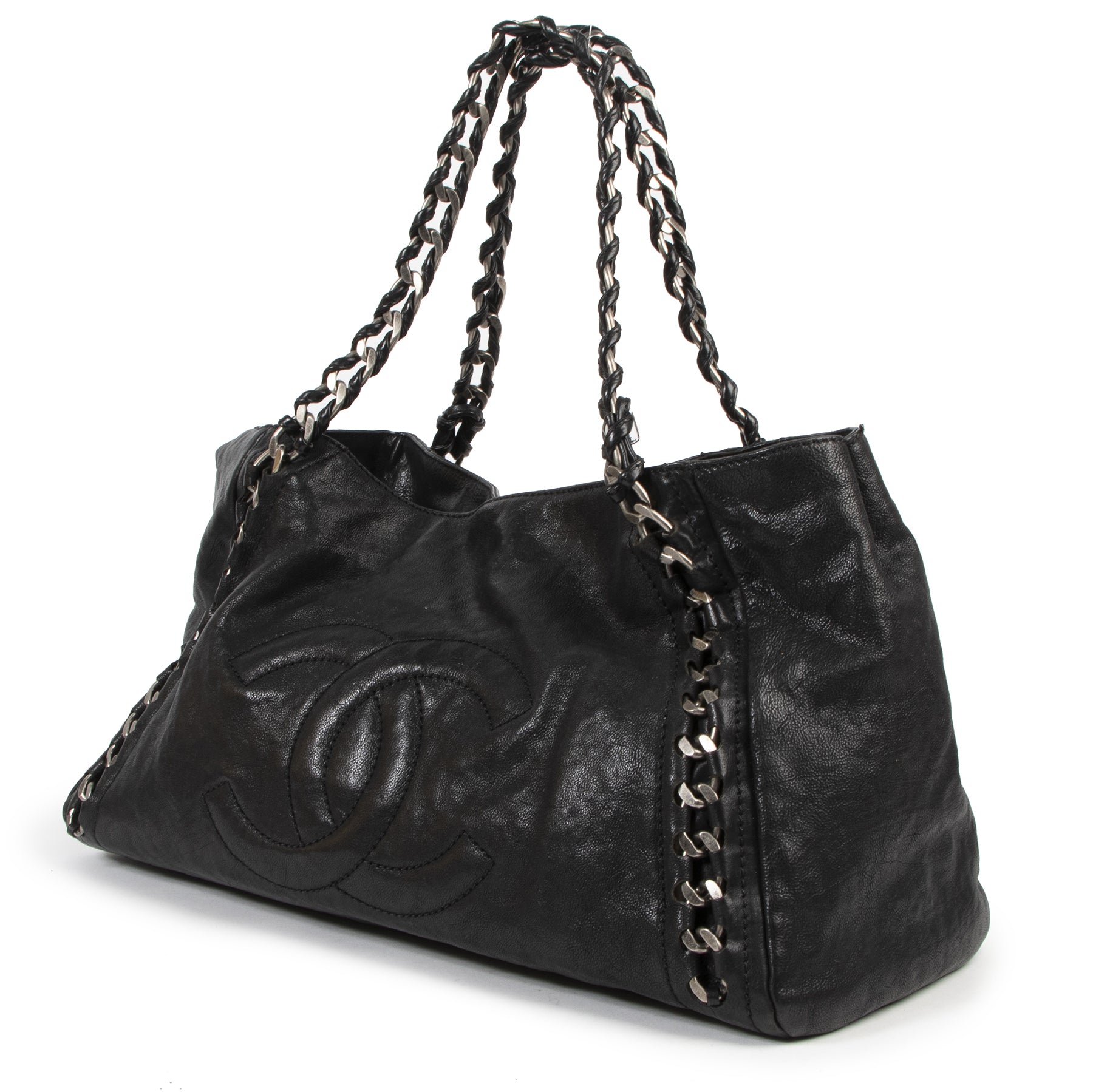 Authentieke Tweedehands Chanel Black Modern Chain Shoulder Bag juiste prijs veilig online shoppen luxe merken webshop winkelen Antwerpen België mode fashion