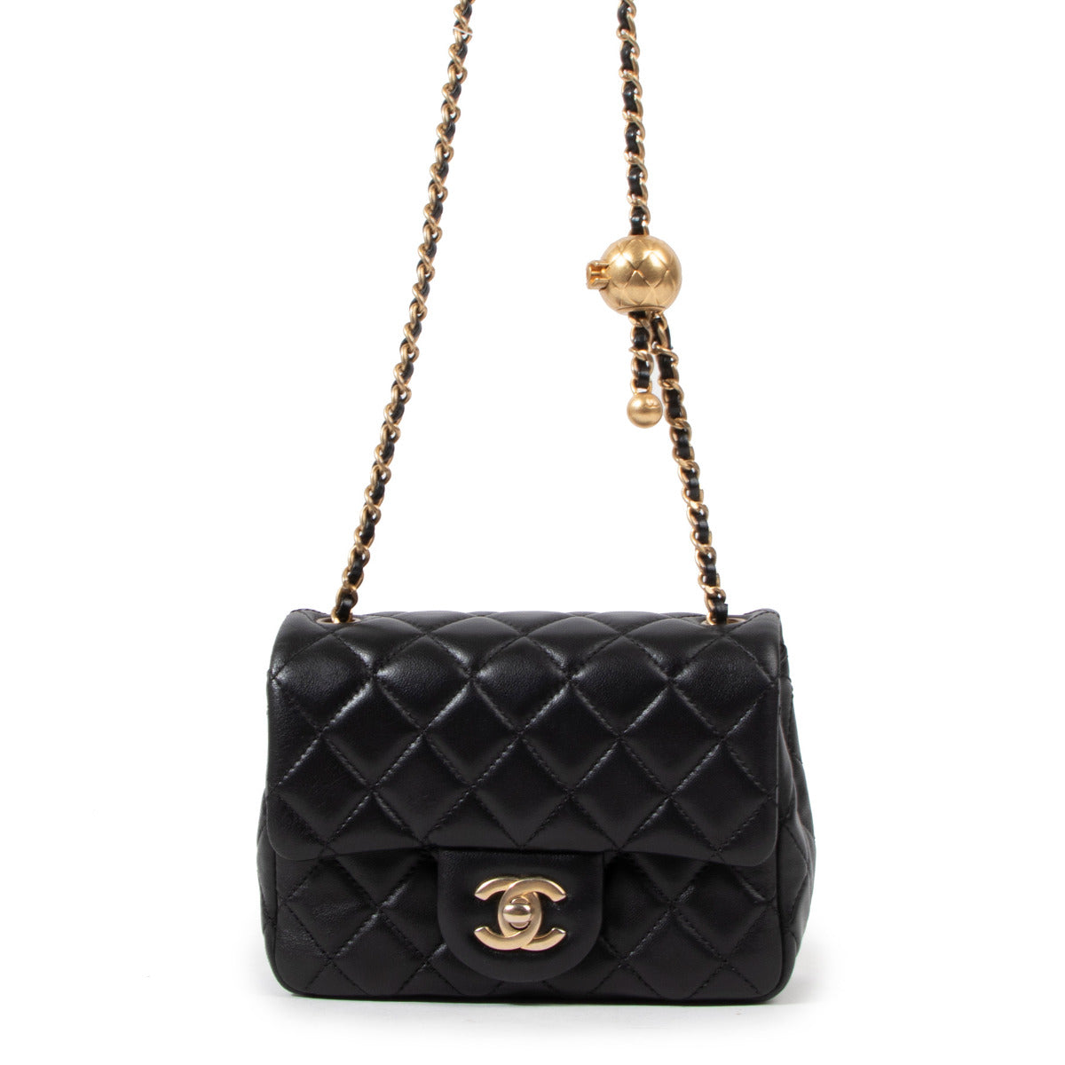 Chanel Black Mini Square Pearl Crush Lambskin Leather Flap Bag