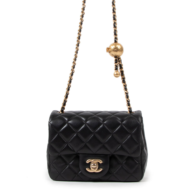Chanel Black Mini Square Pearl Crush Lambskin Leather Flap Bag