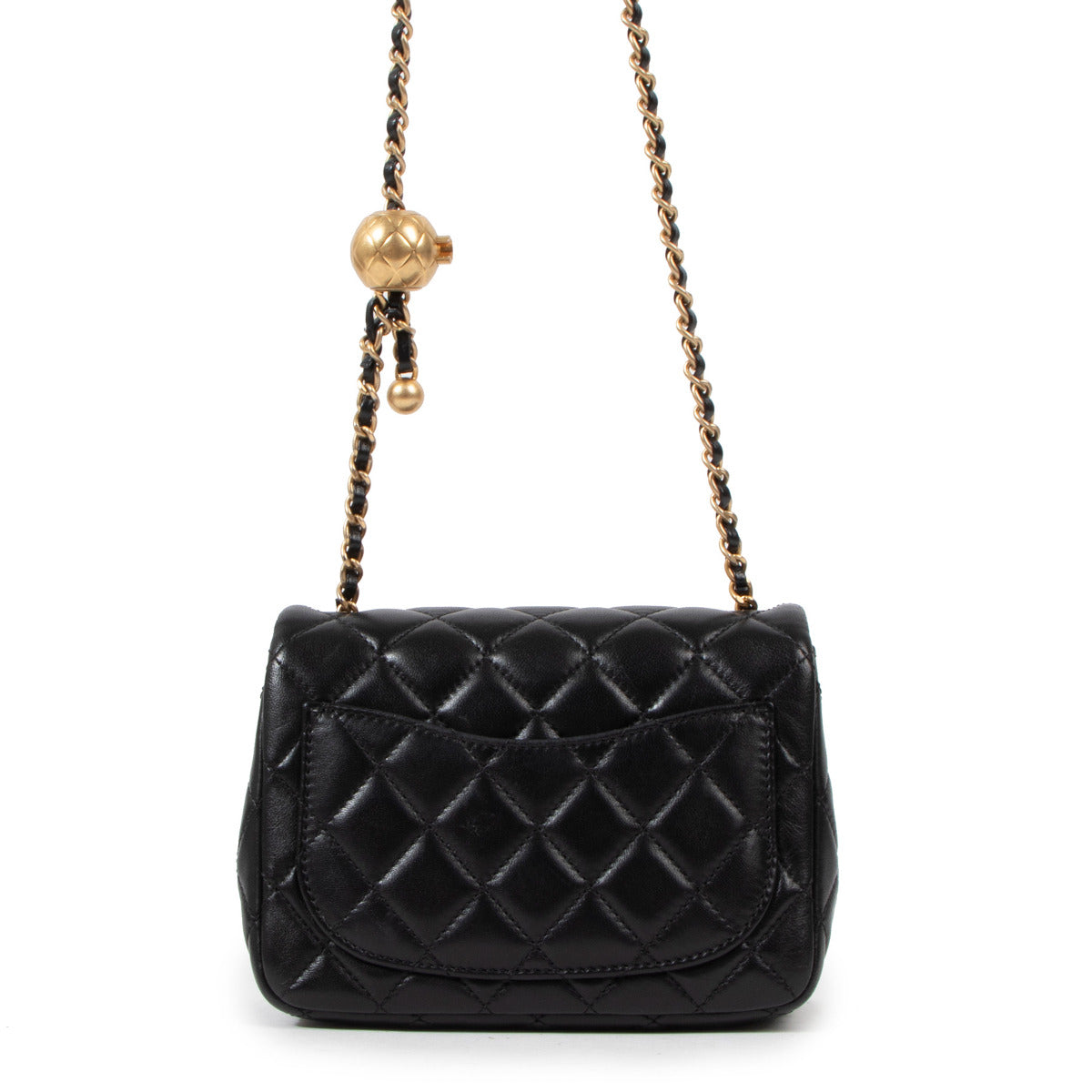 Chanel Black Mini Square Pearl Crush Lambskin Leather Flap Bag
