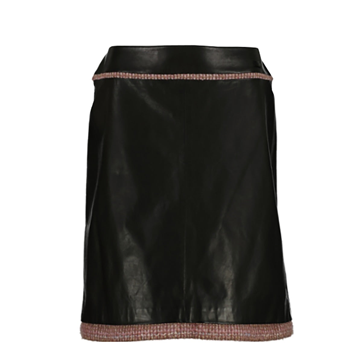 Chanel Fall 2003 Tweed Trim Leather Skirt