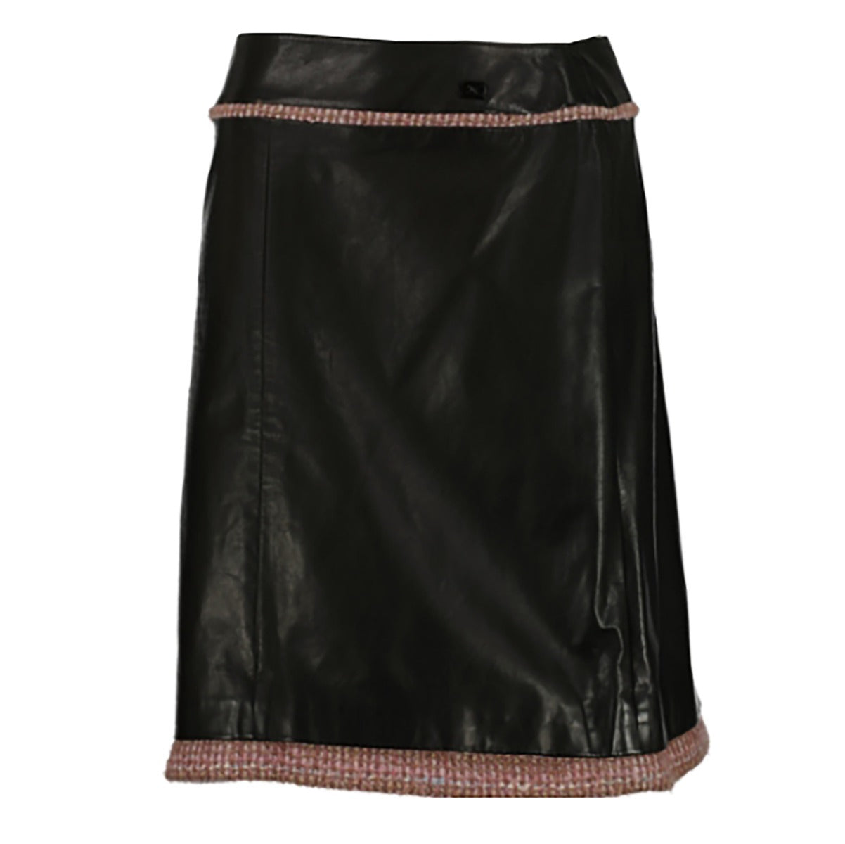 Chanel 03A Tweed Trim Leather Skirt