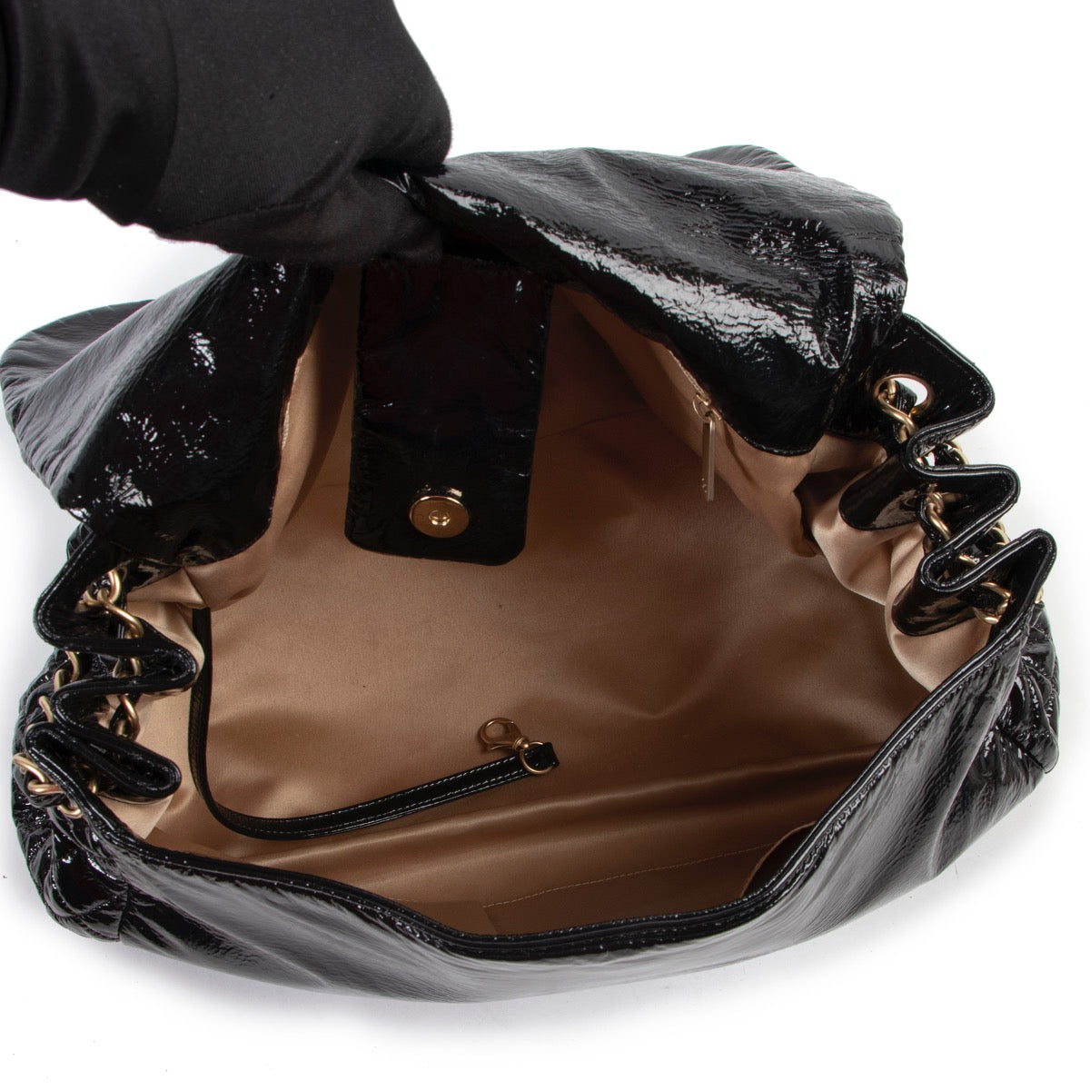 Original Chanel Black Patent Leather Top handle bag in very good condition for sale on Labellov vintage site.