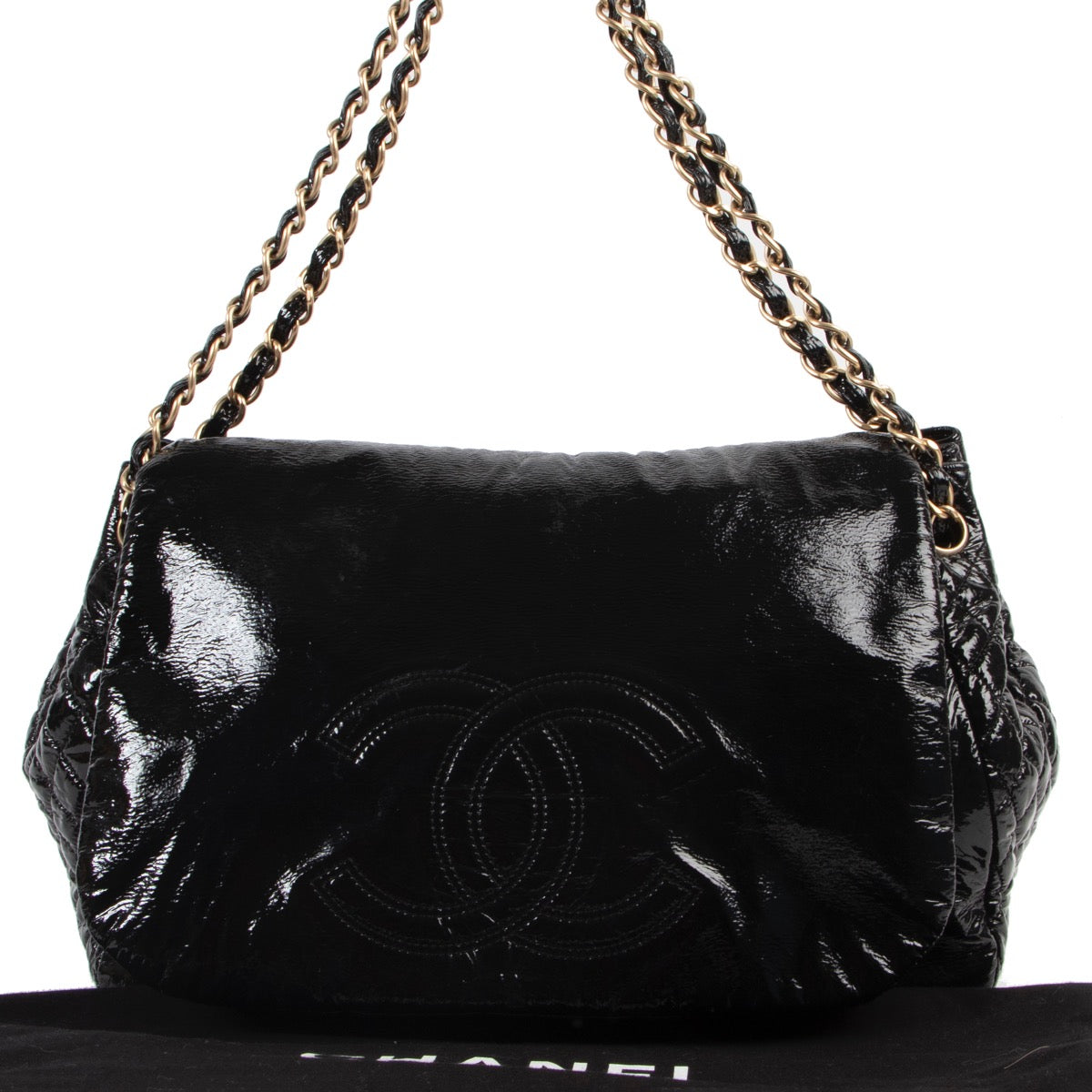 Original Chanel Black Patent Leather Top handle bag in very good condition for sale on Labellov vintage site.