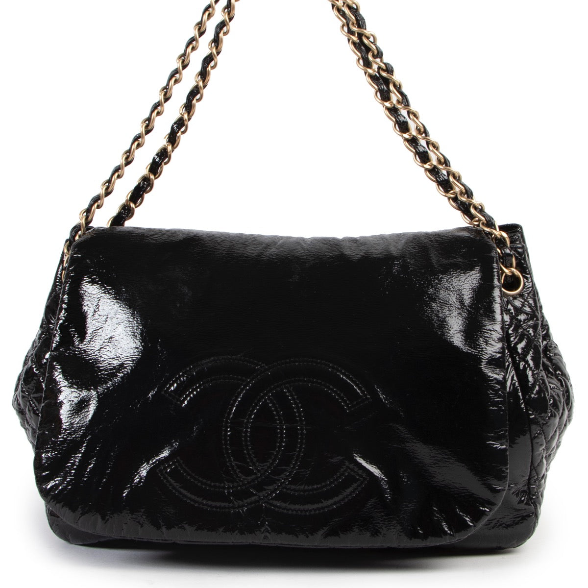 Original Chanel Black Patent Leather Top handle bag in very good condition for sale on Labellov vintage site.