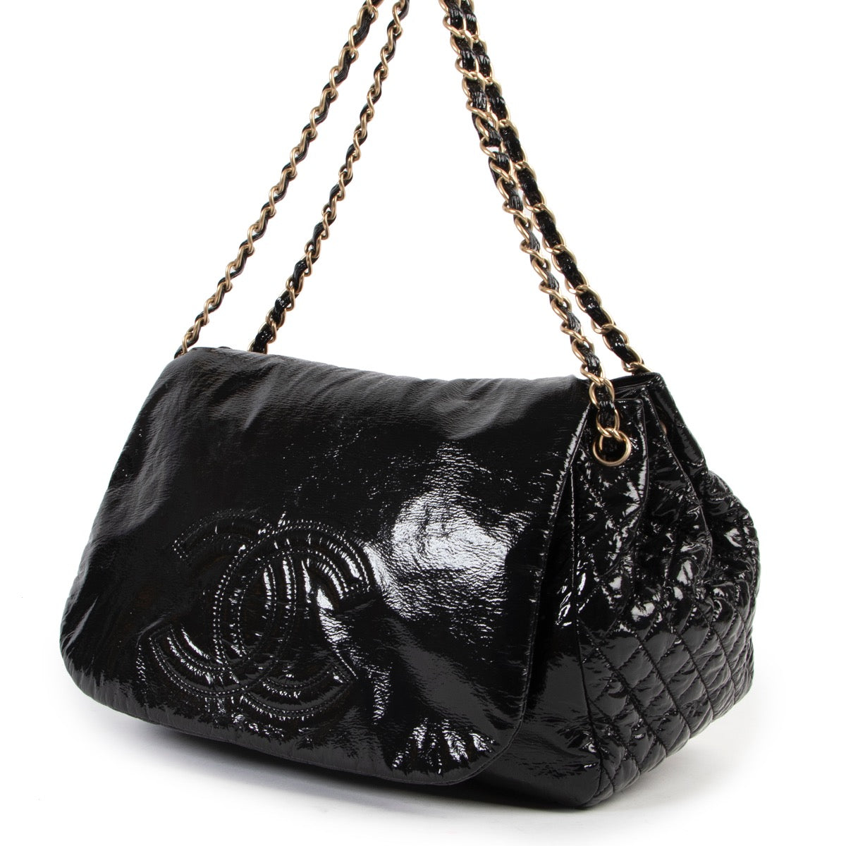 Original Chanel Black Patent Leather Top handle bag in very good condition for sale on Labellov vintage site.