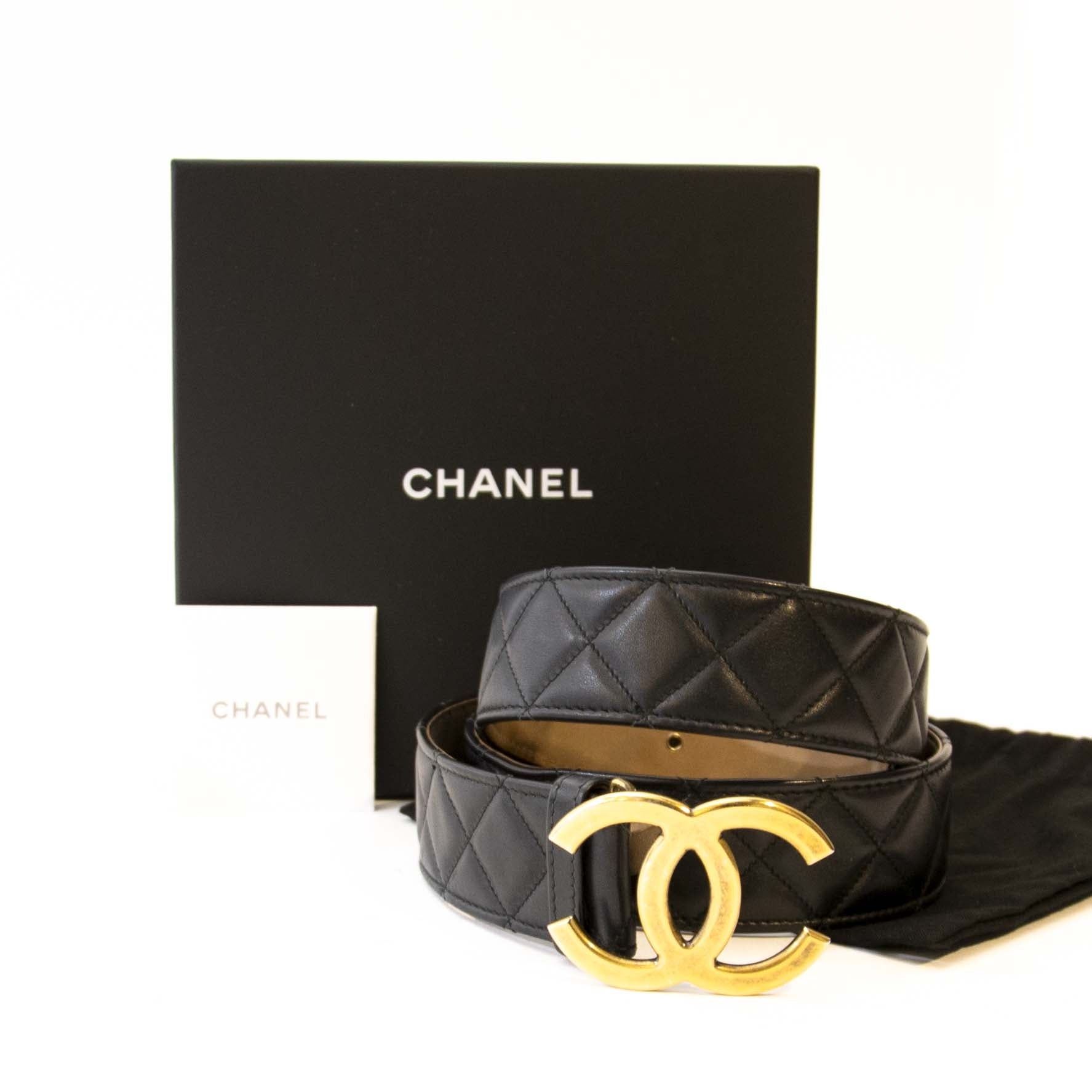 Chanel Quilted Black Leather Belt - SIZE 95. Acheter en ligne un ceinture authentique de Chanel.