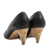 Authentic second hand vintage Chanel Quilted Pumps Cork Heels buy online webshop LabelLOV