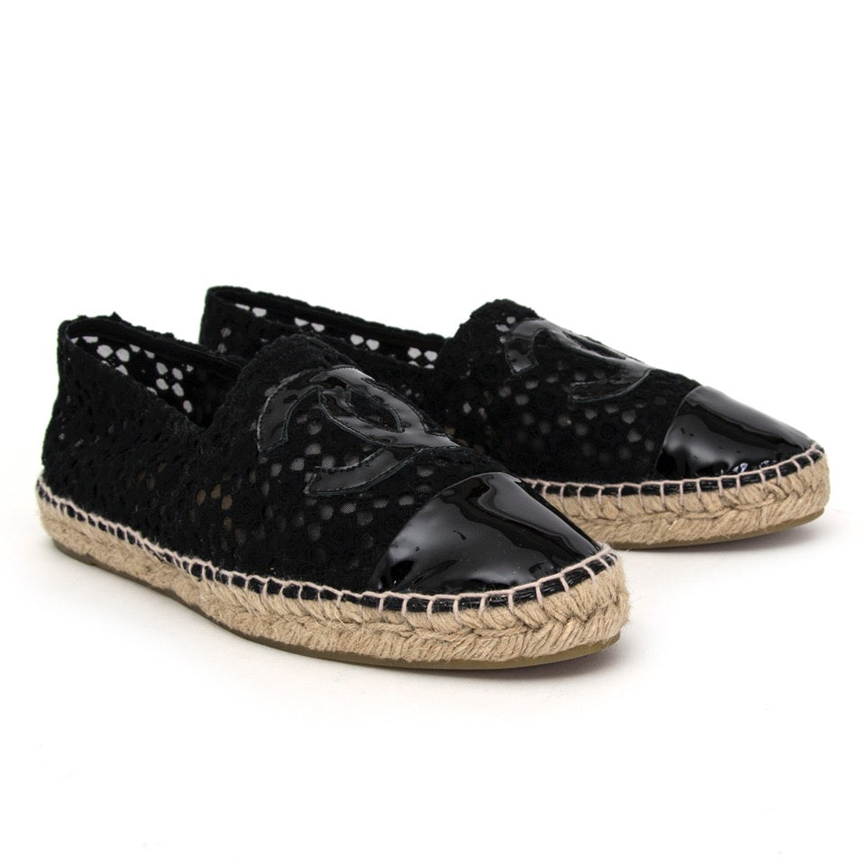 shop safe online at the best price secondhand designer Chanel Black Laced Espadrilles worldwide shipping 100% authentic