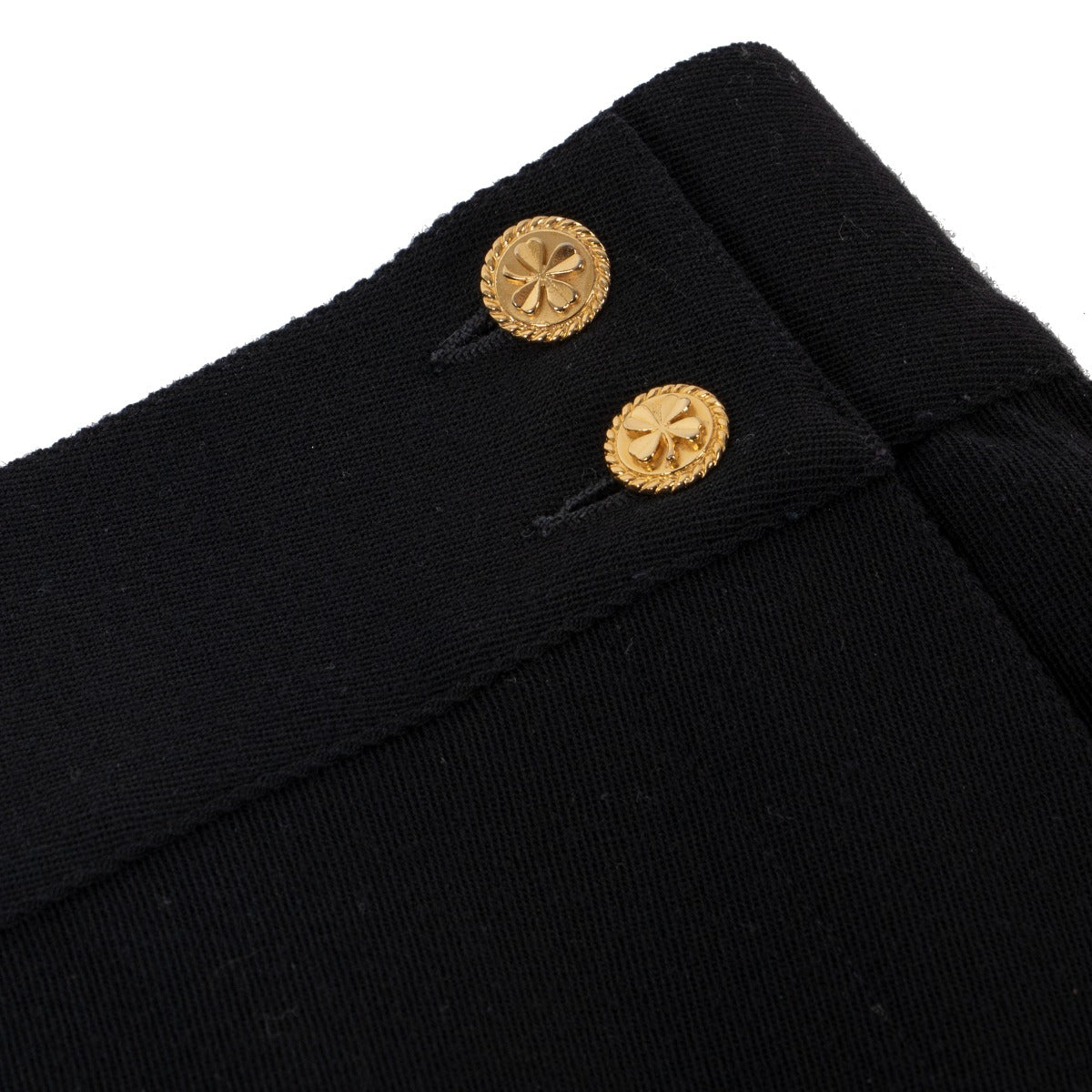 Chanel Zwarte Wollen Rok met Gouden Klaverknopen