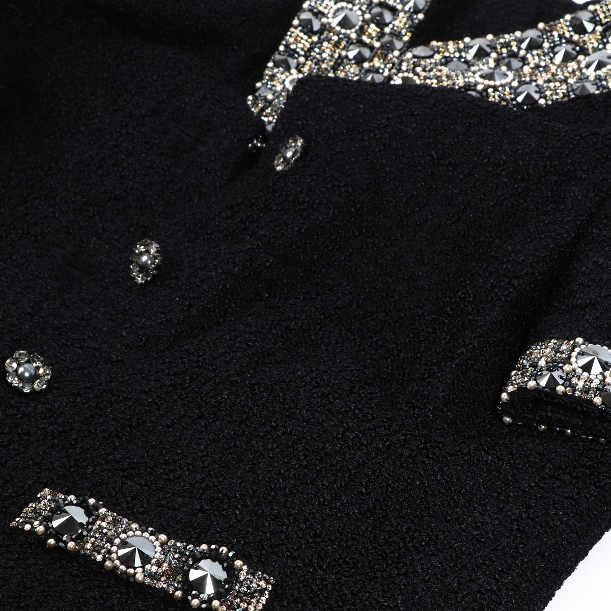 Buy an authentic second hand Chanel AW 2008 Black Short Sleeve with Rhinestones Tweed Jacket - Size FR40 in very good condition at Labellov.com