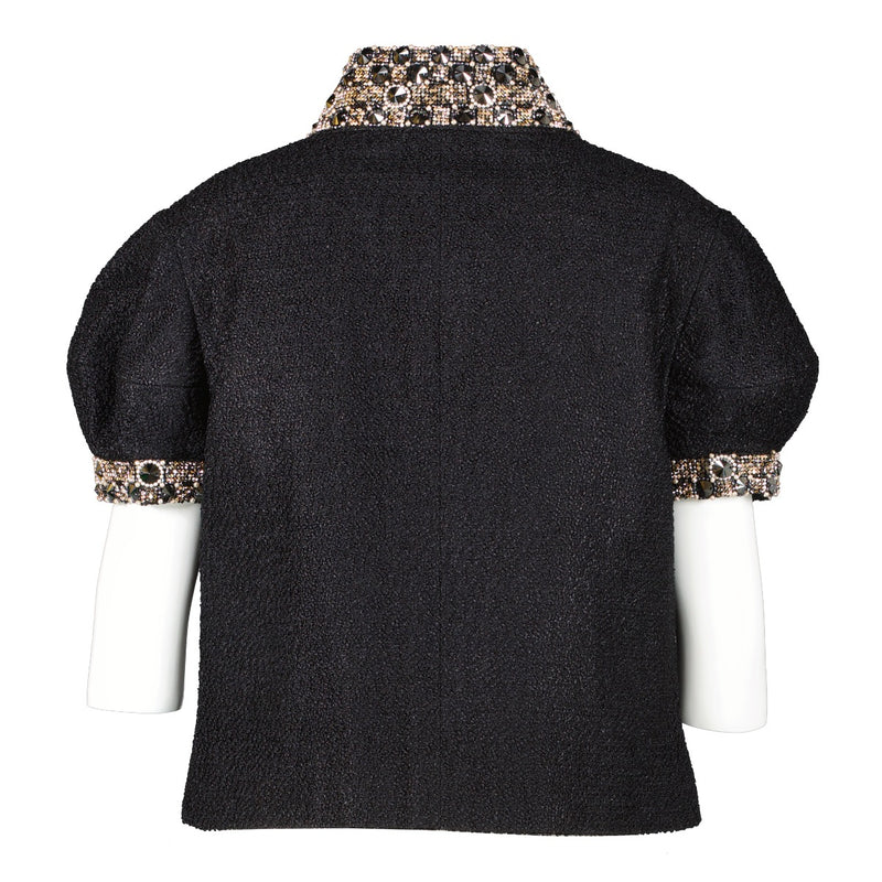 Buy an authentic second hand Chanel AW 2008 Black Short Sleeve with Rhinestones Tweed Jacket - Size FR40 in very good condition at Labellov.com