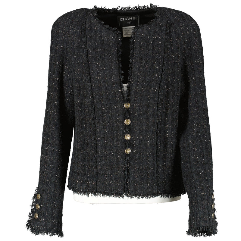Chanel 05A Black Quilted Tweed Jacket