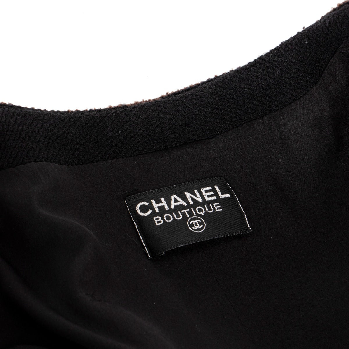 Chanel Vintage Black Tweed Wooden Button Long Coat