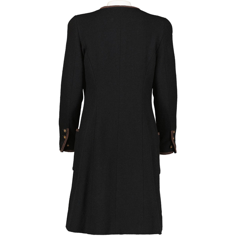 Chanel Vintage Black Tweed Wooden Button Long Coat