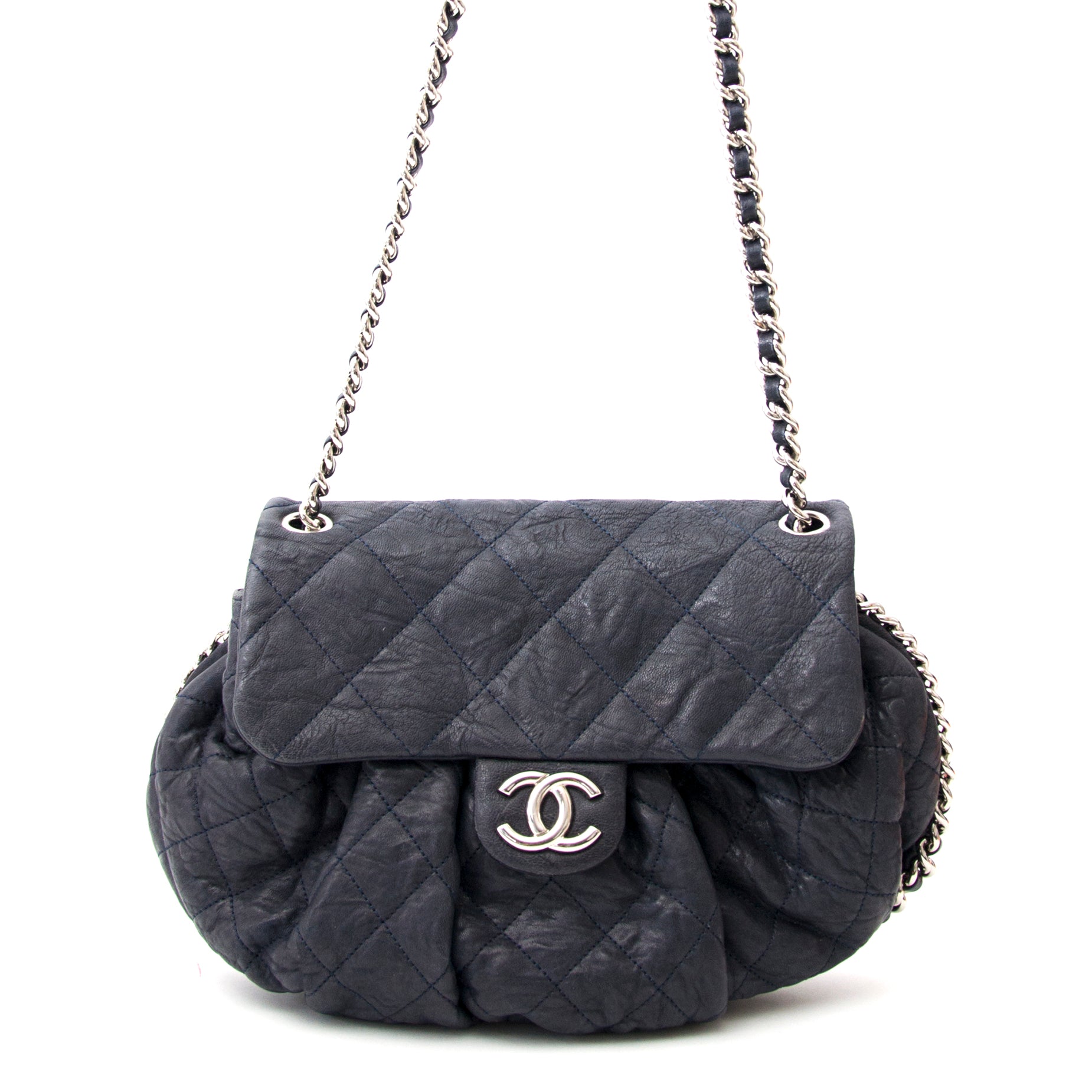 Chanel Blue Grey Chain Wrap Around Flap Bag