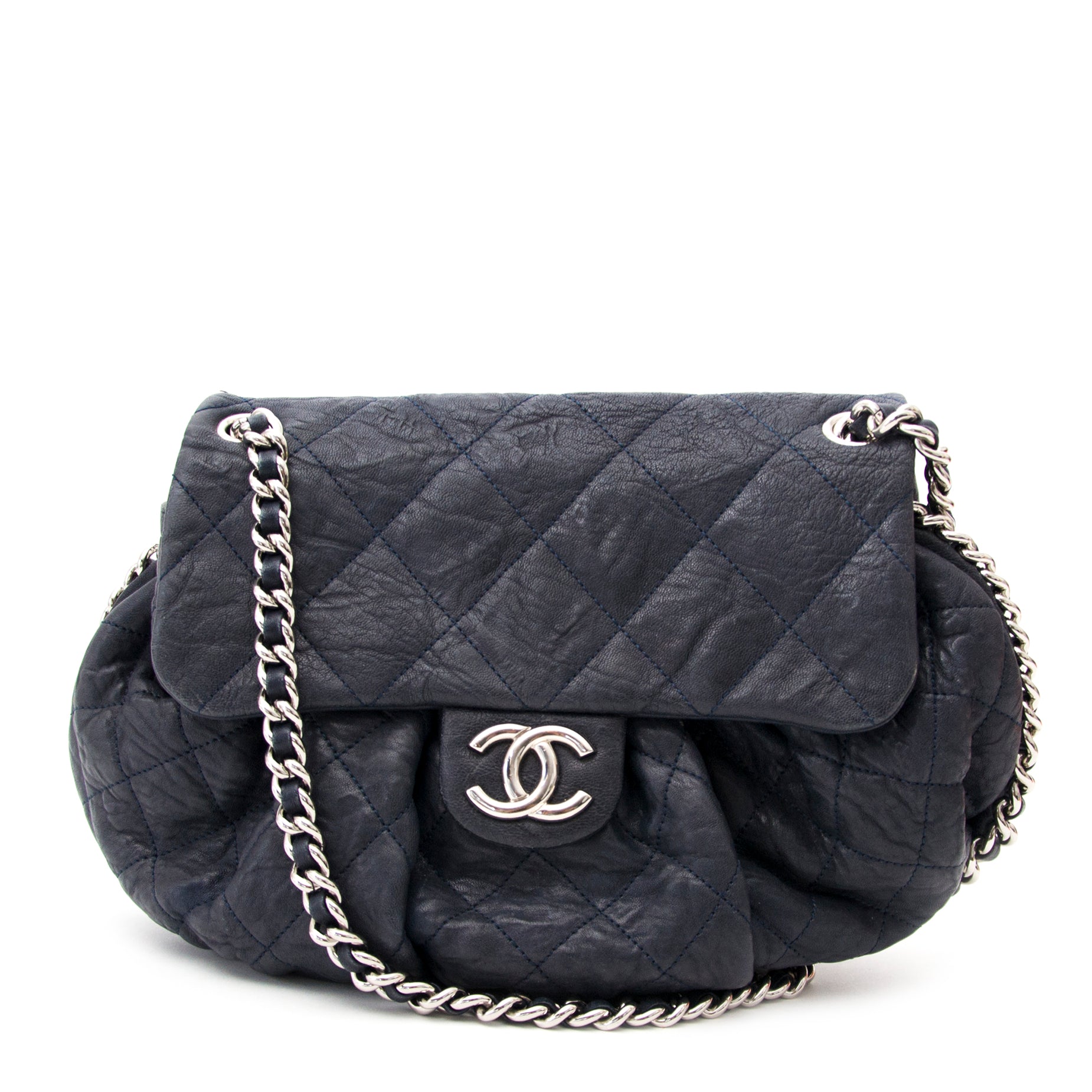 Chanel Blue Grey Chain Wrap Around Flap Bag now online for the best price