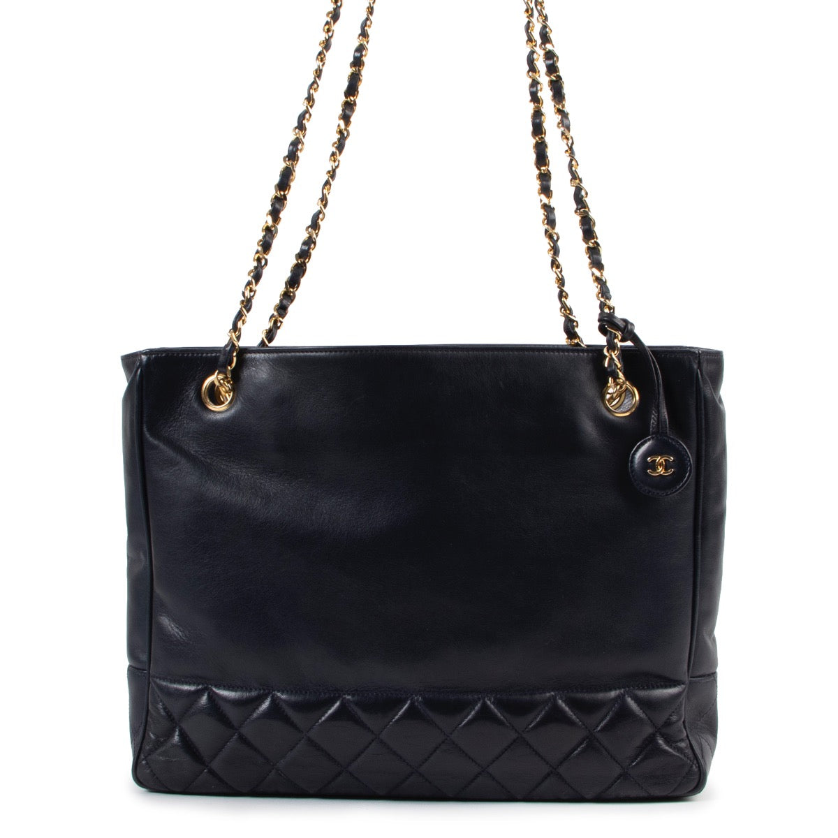 Shop safe online at Labellov in Antwerp this 100% authentic second hand Chanel Blue Tote Shoulder Bag