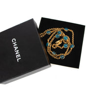 Authenitc second hand Vintage archive Chanel Spring 1996 Blue Bead Gold Chain Long Necklace at Labellov