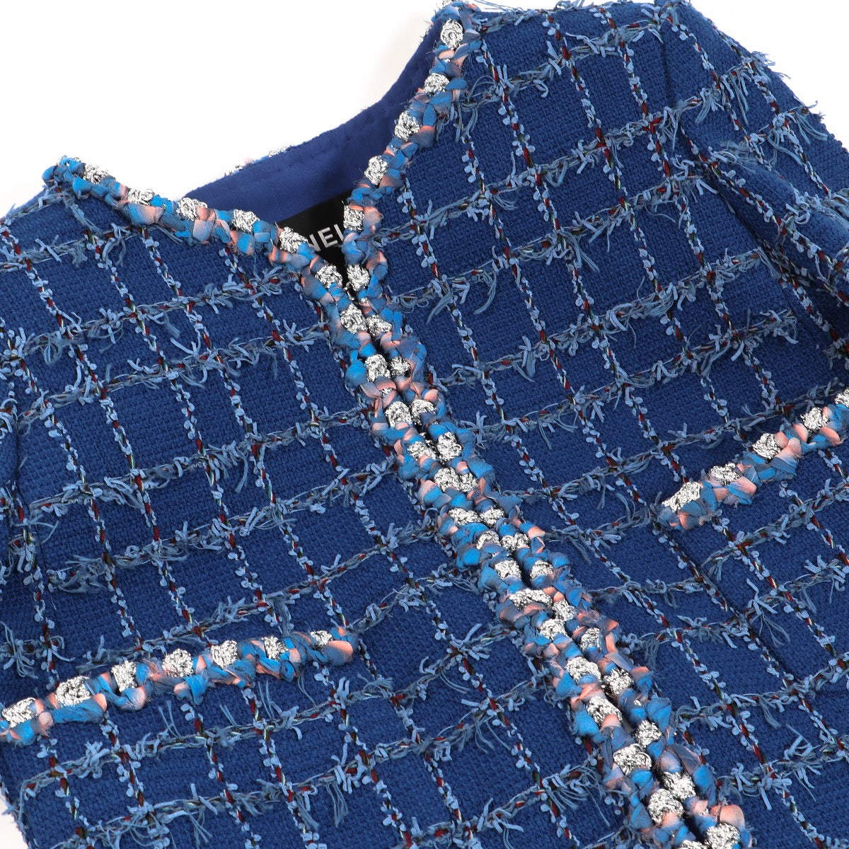 Chanel Blue, Light Blue and Red Jacket Cotton Tweed Jacket P73947 V65556