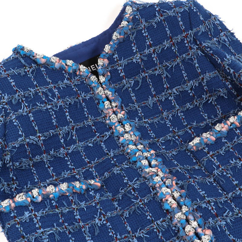 Chanel Blue, Light Blue and Red Jacket Cotton Tweed Jacket P73947 V65556