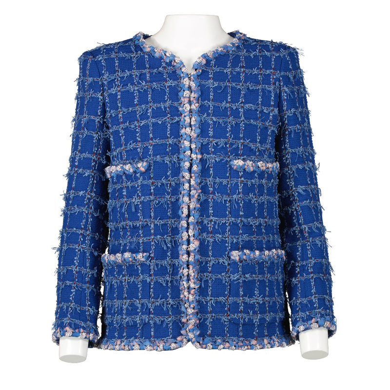 Chanel Blue Cotton Tweed Jacket P73947 V65556 NL377