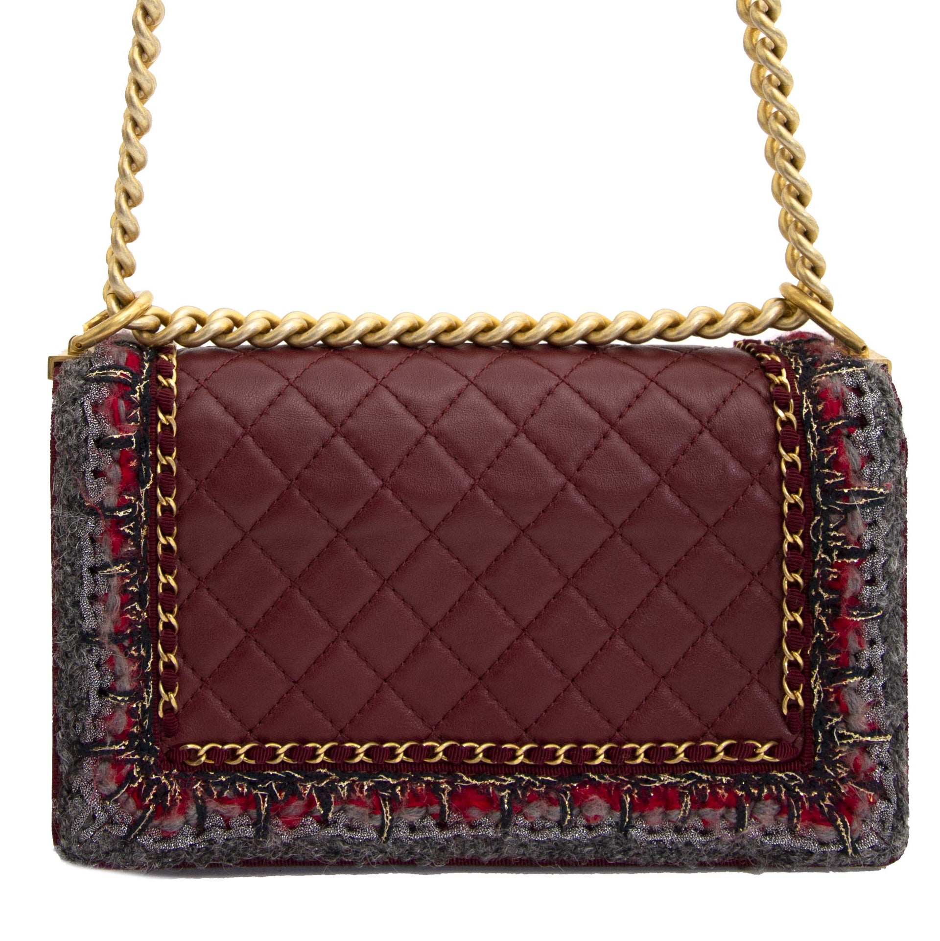 Chanel Medium Boy Bag Burgundy Tweed