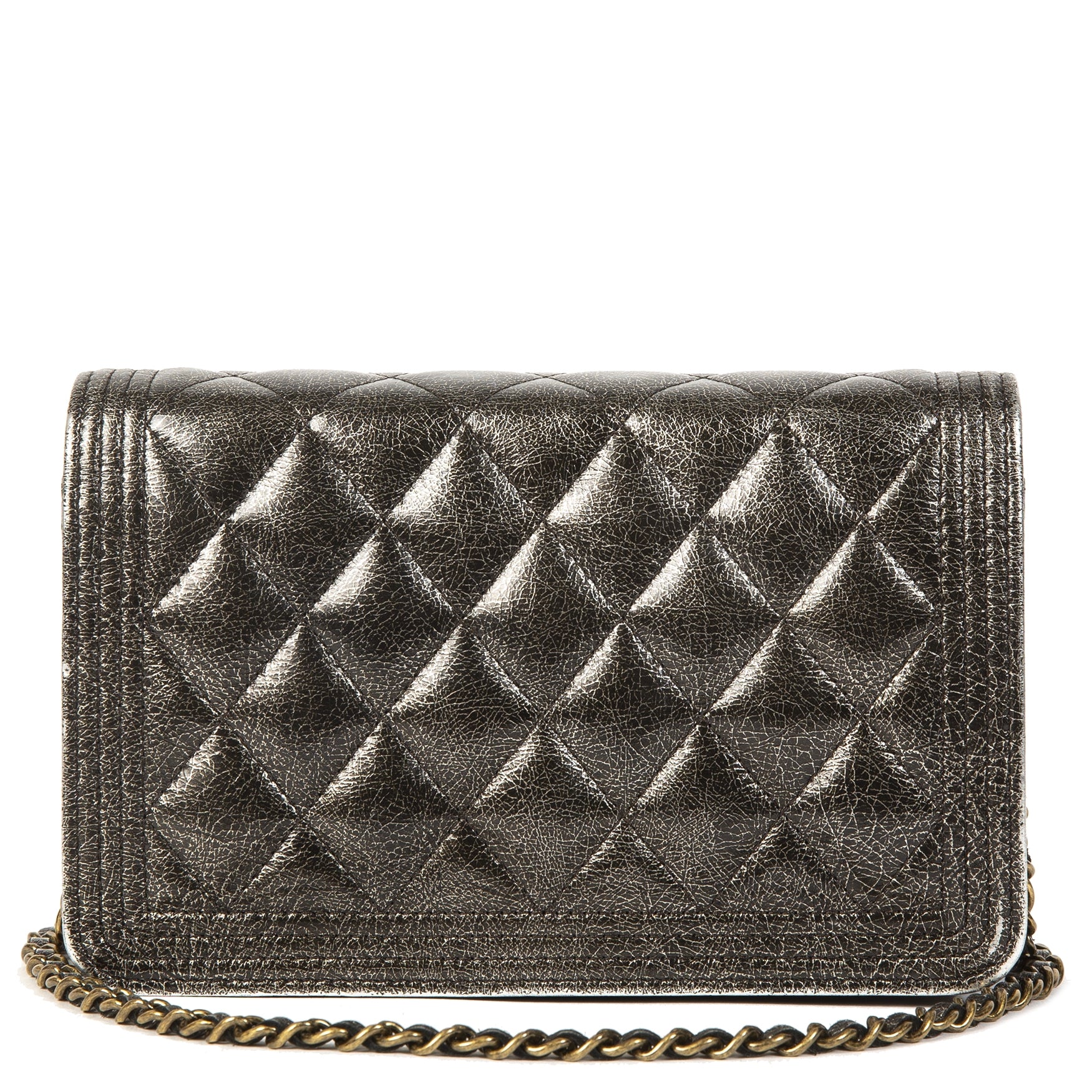 Chanel Boy Wallet On Chain Metallic Grey WOC Bag