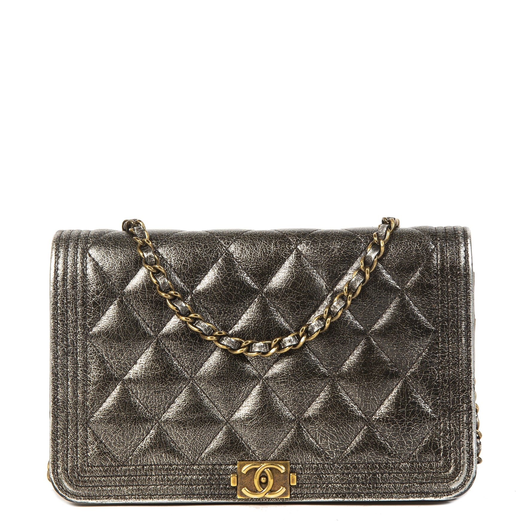 shop safe online your secondhandChanel Boy Wallet On Chain Metallic Grey WOC Bag