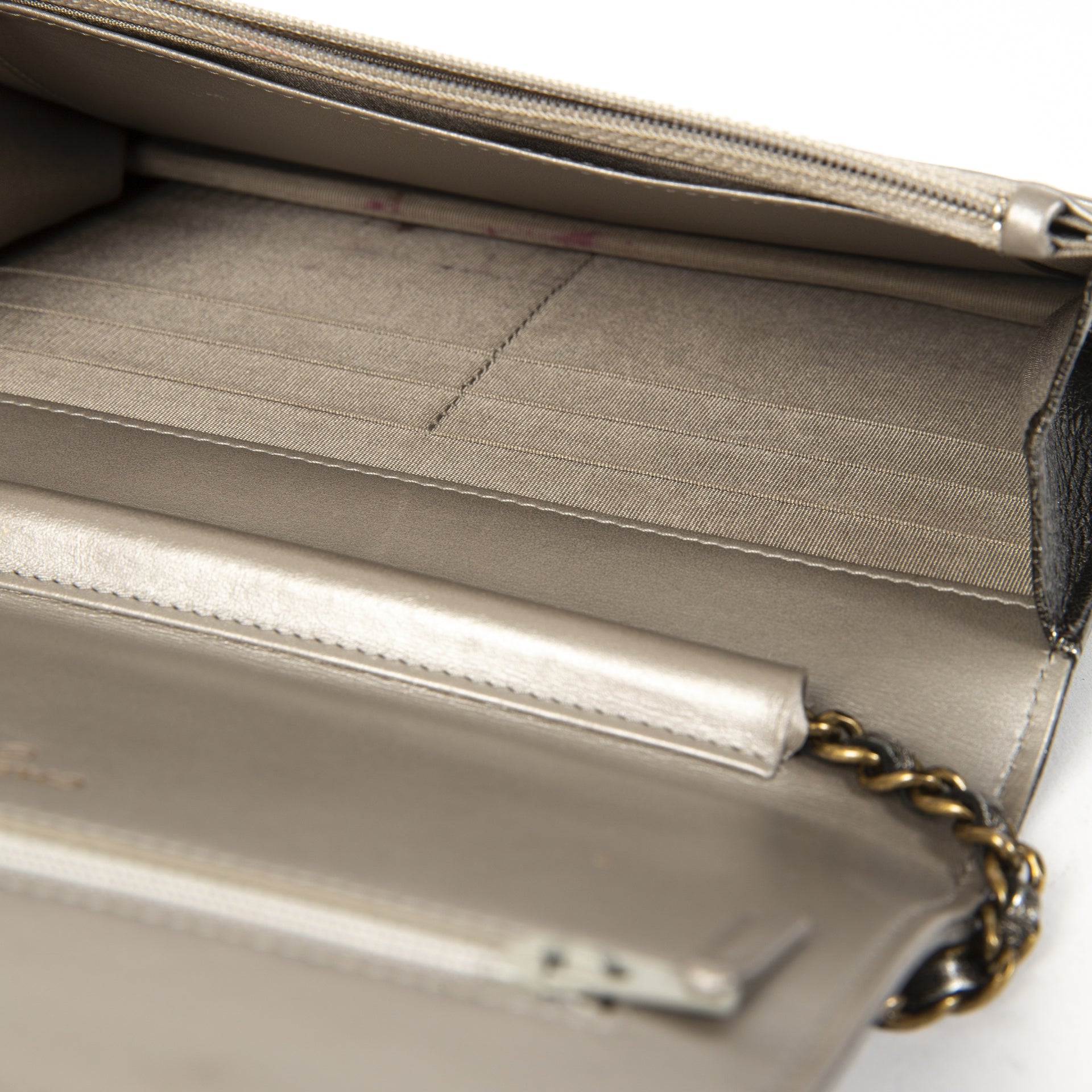 Chanel Boy Wallet On Chain Metallic Grey WOC Bag