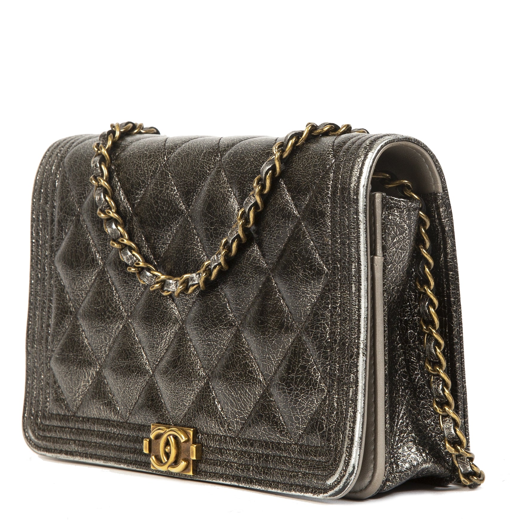 Chanel Boy Wallet On Chain Metallic Grey WOC Bag