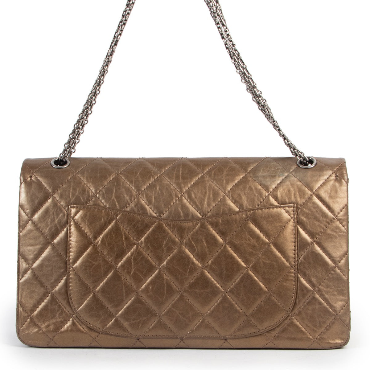 Chanel 2.55 Jumbo Metallic Gold Double Flap Bag in good condition on Labellov Vintage site for 2nd hand designer bags