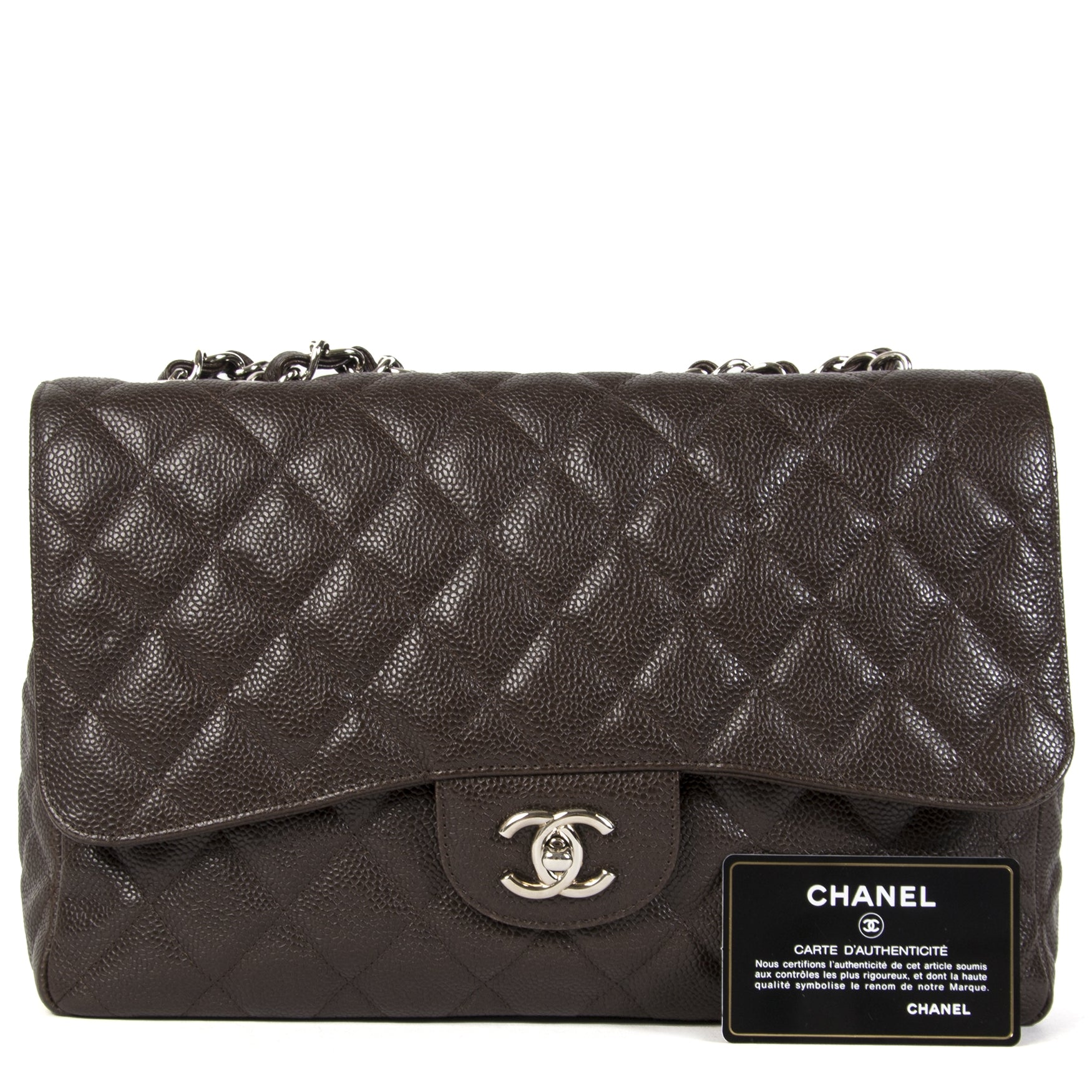 Chanel Dark Brown Jumbo Caviar Classic Flap Bag online tegen de beste prijs