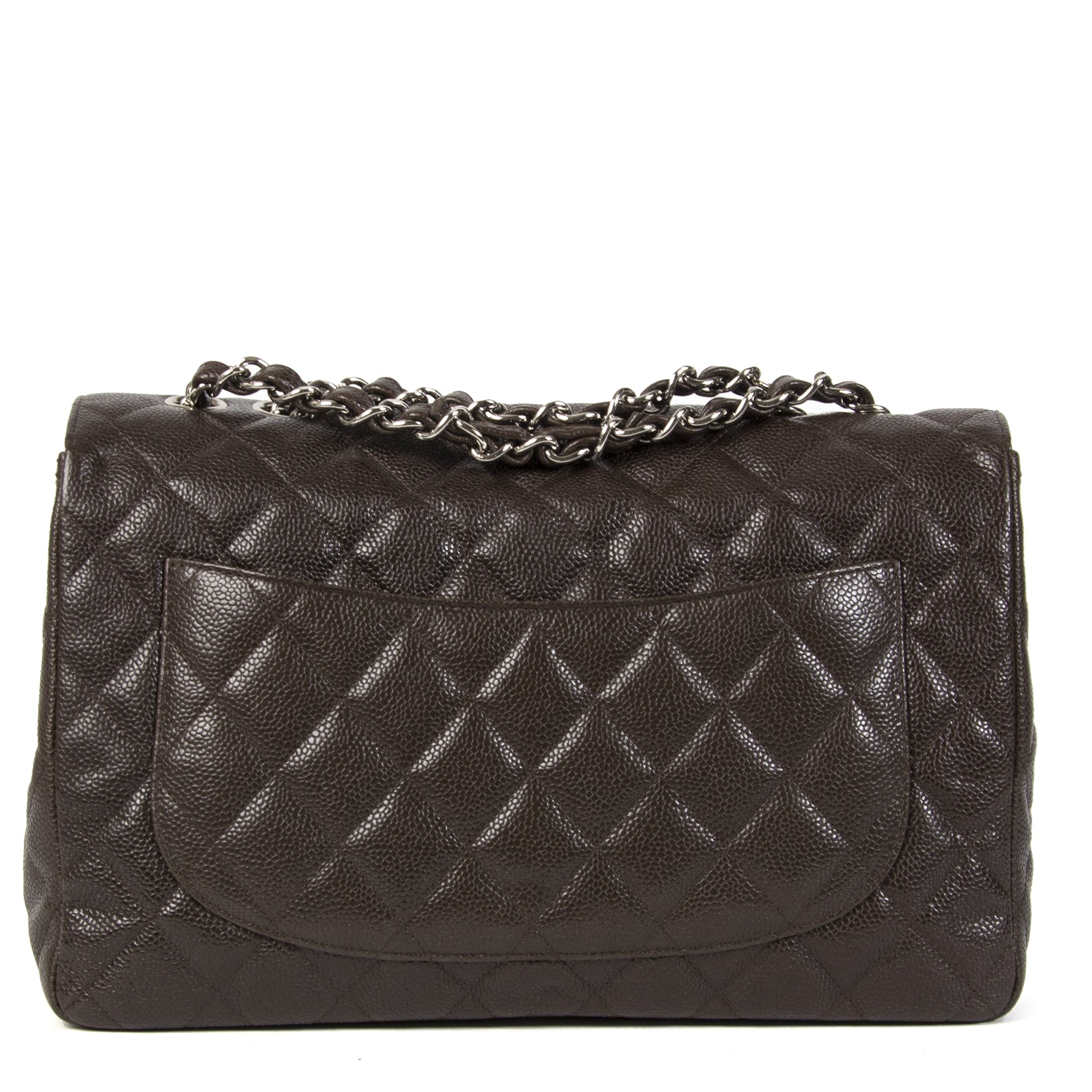 shop safe online your secondhand Chanel Dark Brown Jumbo Caviar Classic Flap Bag