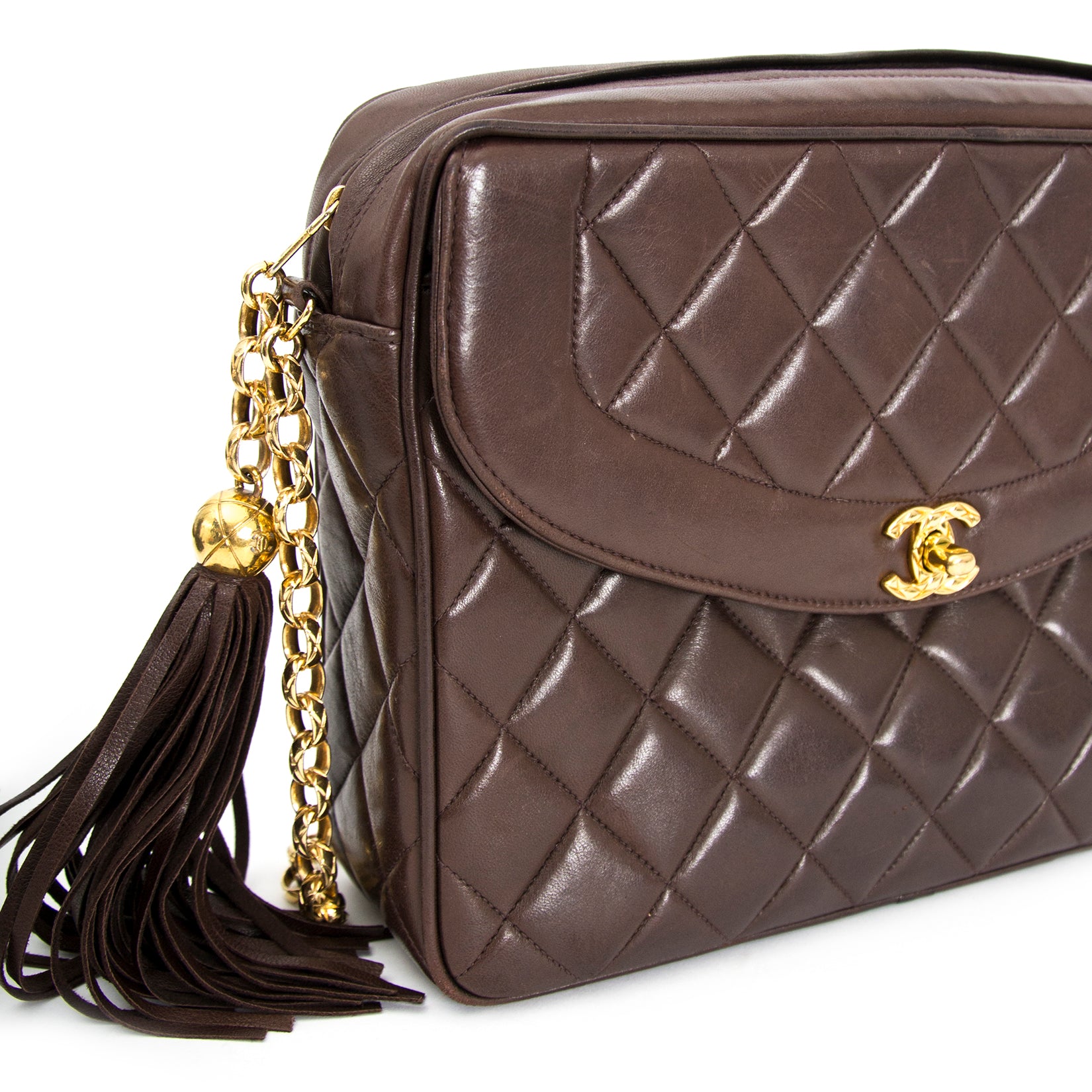 Buy your secondhand Chanel Vintage Brown Camera Tassel Zip Flap Bag