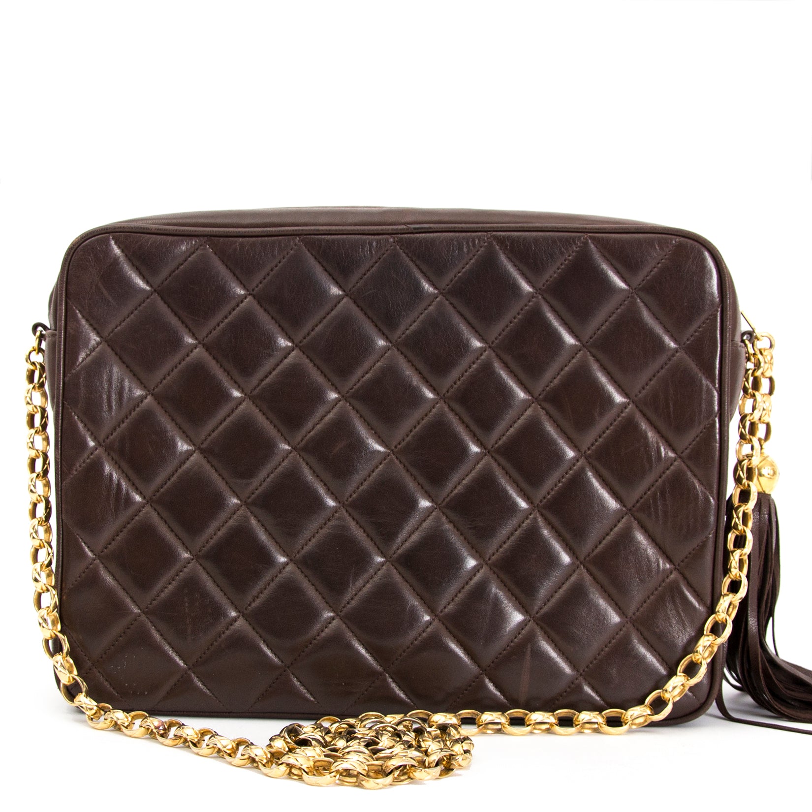 Koop uw authentieke Chanel Vintage Brown Camera Tassel Zip Flap Bag
