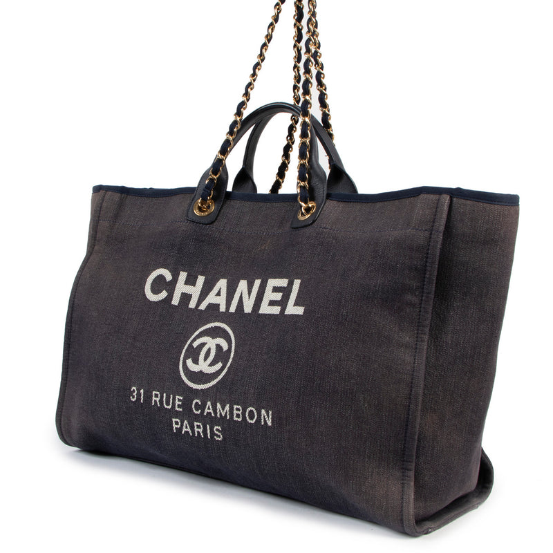 Chanel Denim Deauville Maxi Shopping Tote Bag
