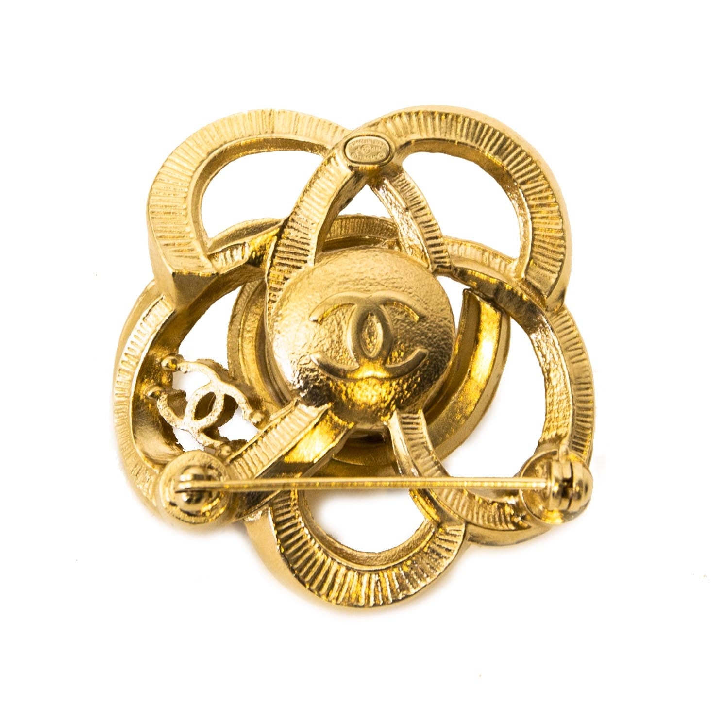 Chanel Camelia Gold Pearl Brooch