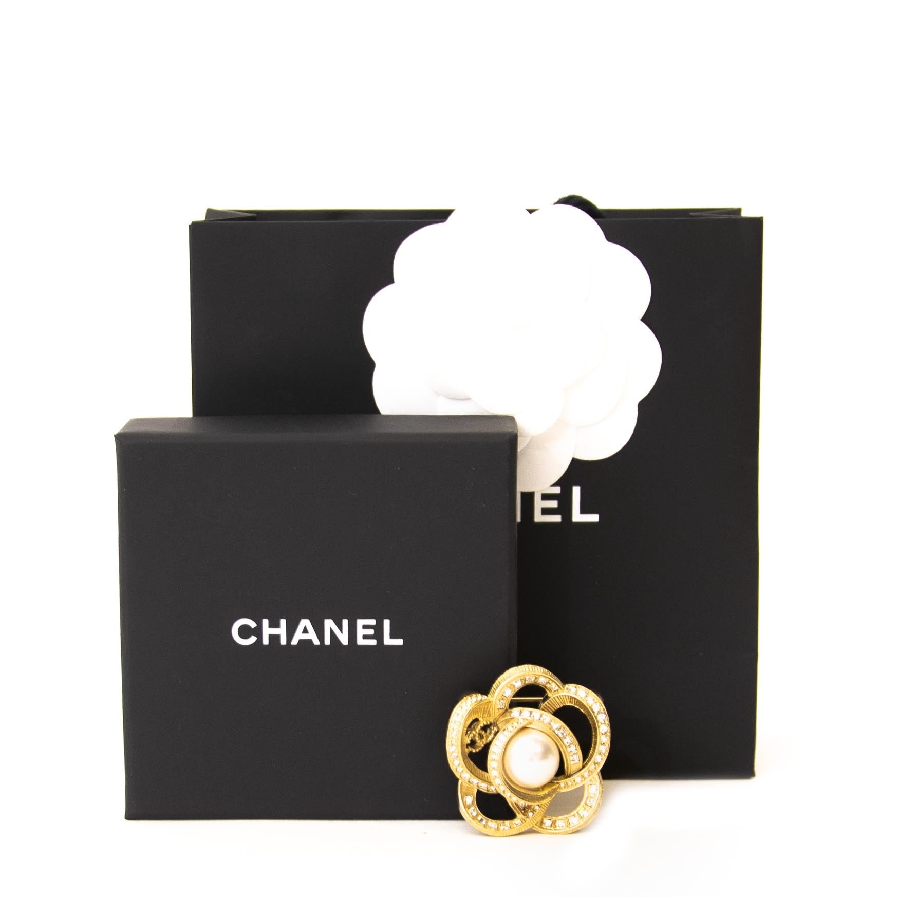 Chanel Camelia Gold Pearl Brooch