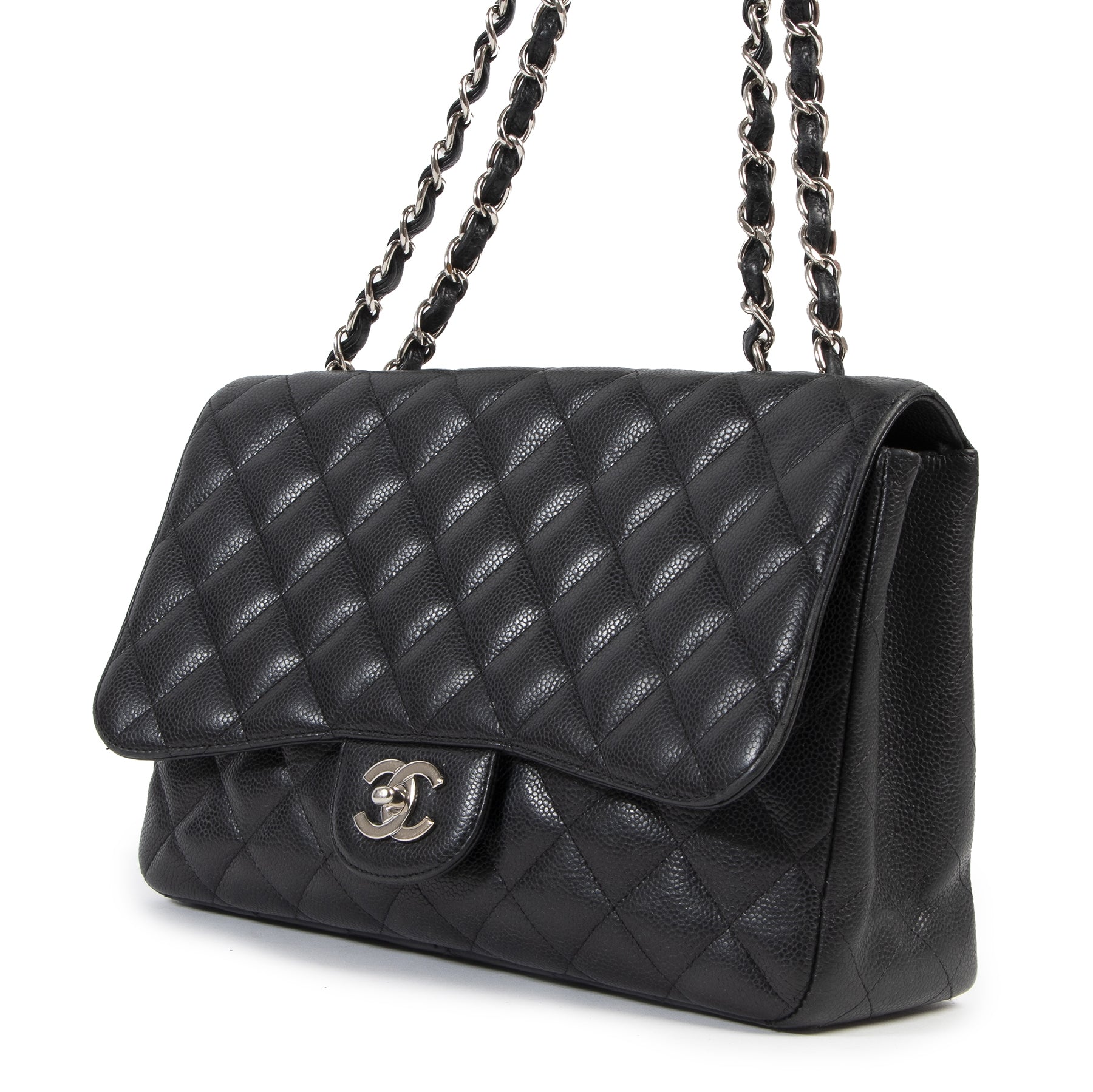 Are you looking for an authentic Chanel Jumbo Classic Single Flap Bag Black Caviar Leather PHW?