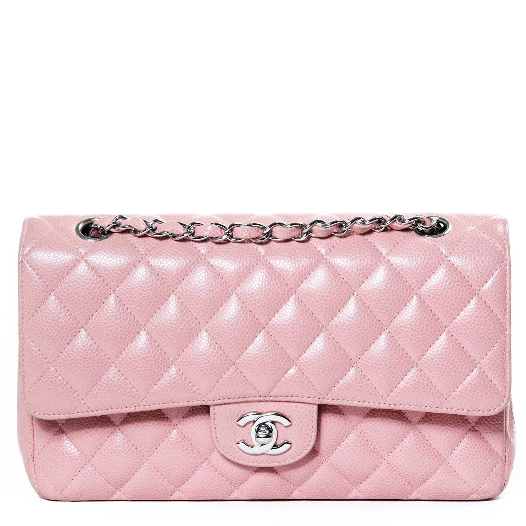 Chanel Pink Quilted Caviar Medium Classic Double Flap Bag