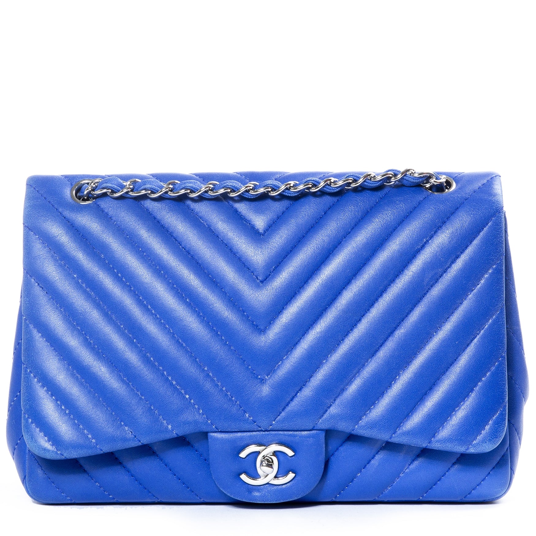 Chanel Chevron Blue Maxi Classic Flap Bag