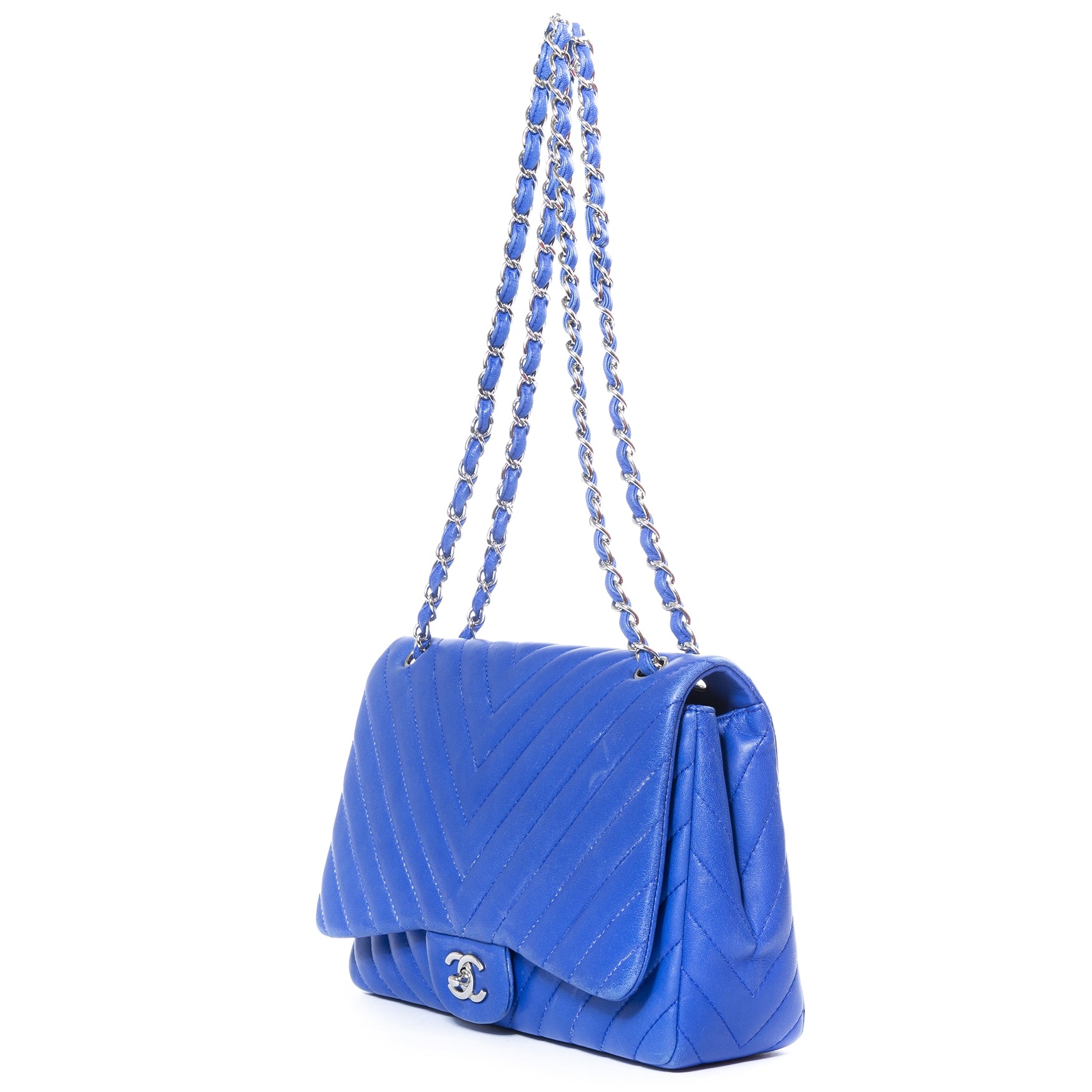 Buy and sell your authentic Chanel Chevron Blue Maxi Classic Flap Bag for the best price