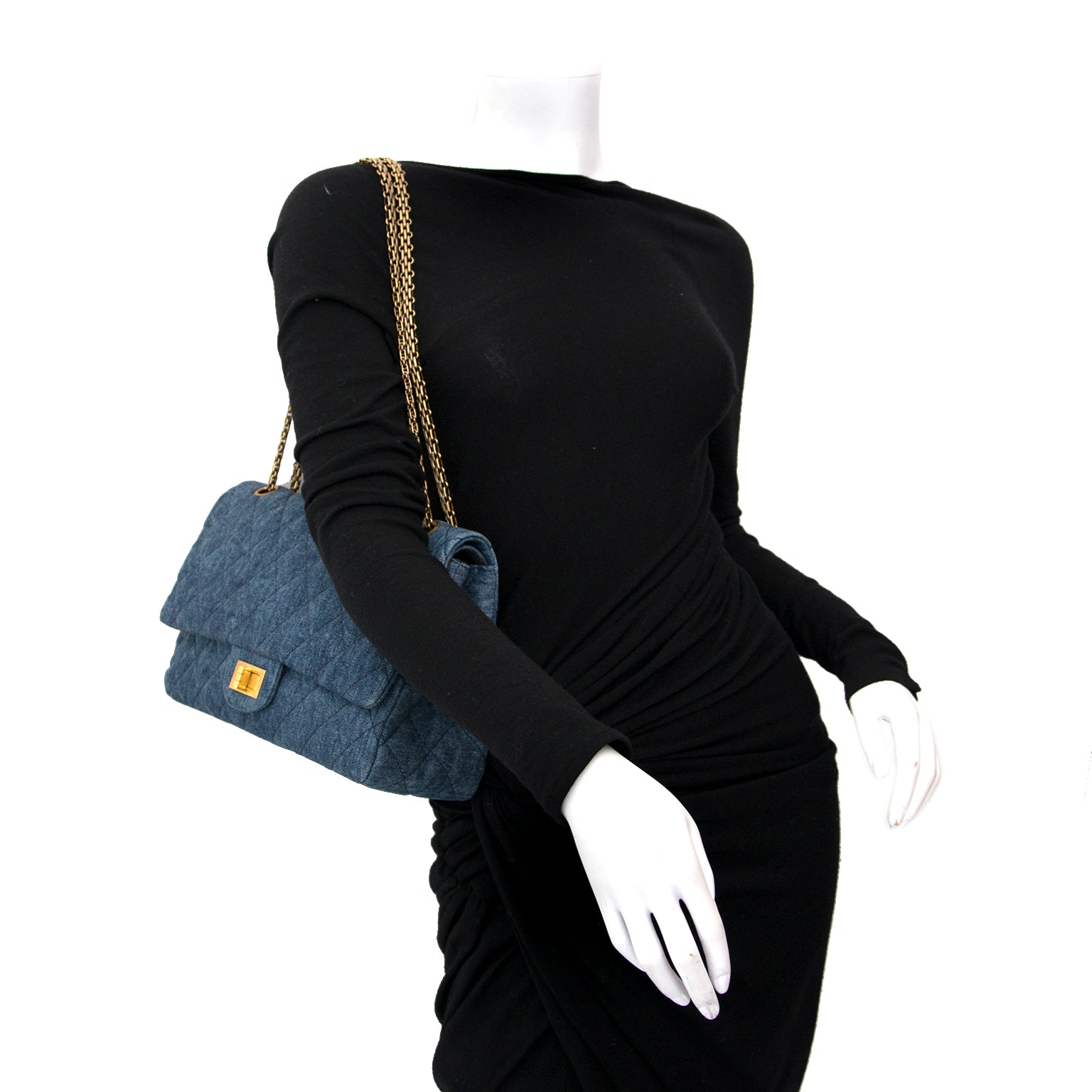 Shop safe online Chanel Distressed Quilted Denim 2.55 Reissue Classic Flap Bag