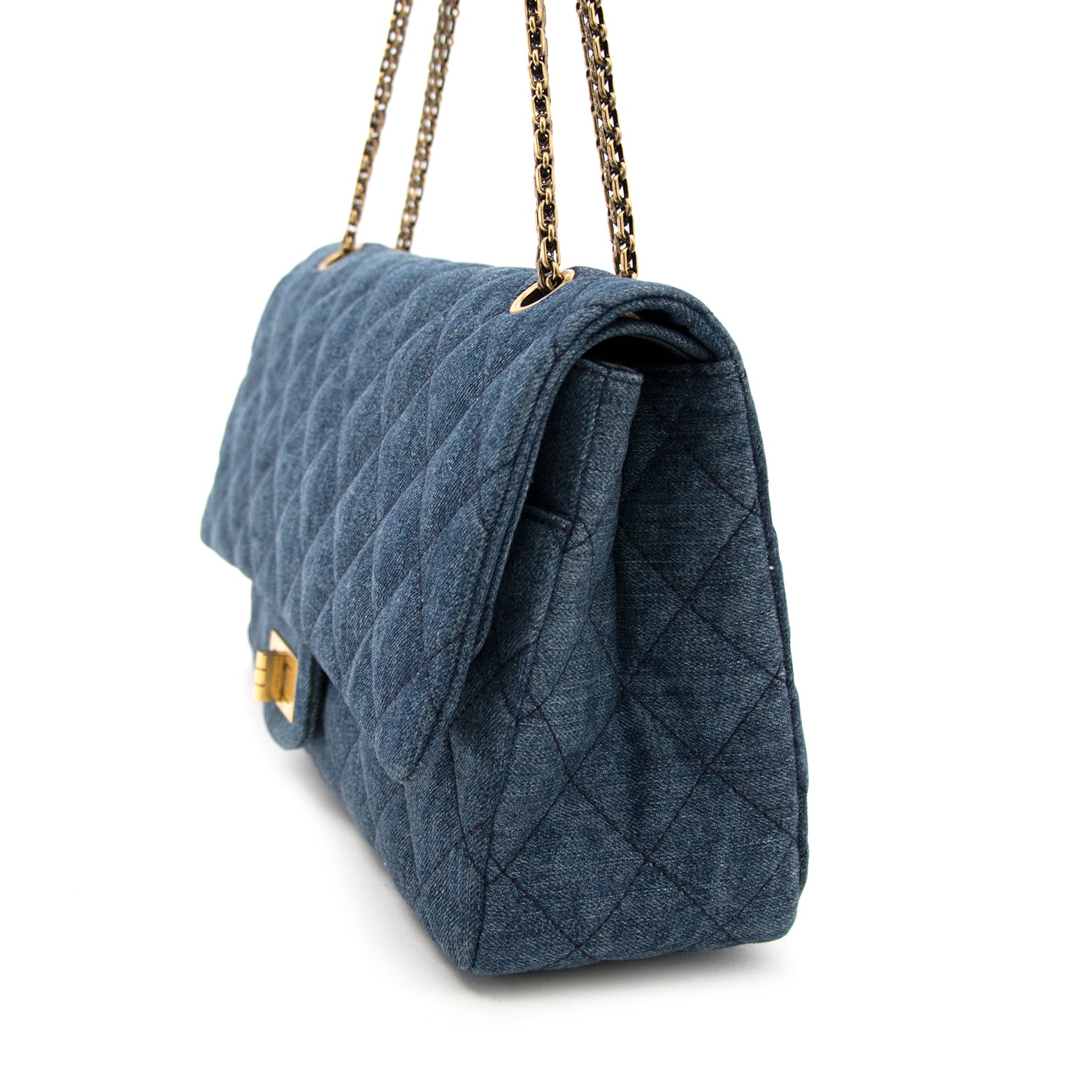 Authentic Chanel Distressed Quilted Denim 2.55 Reissue Classic Flap Bag