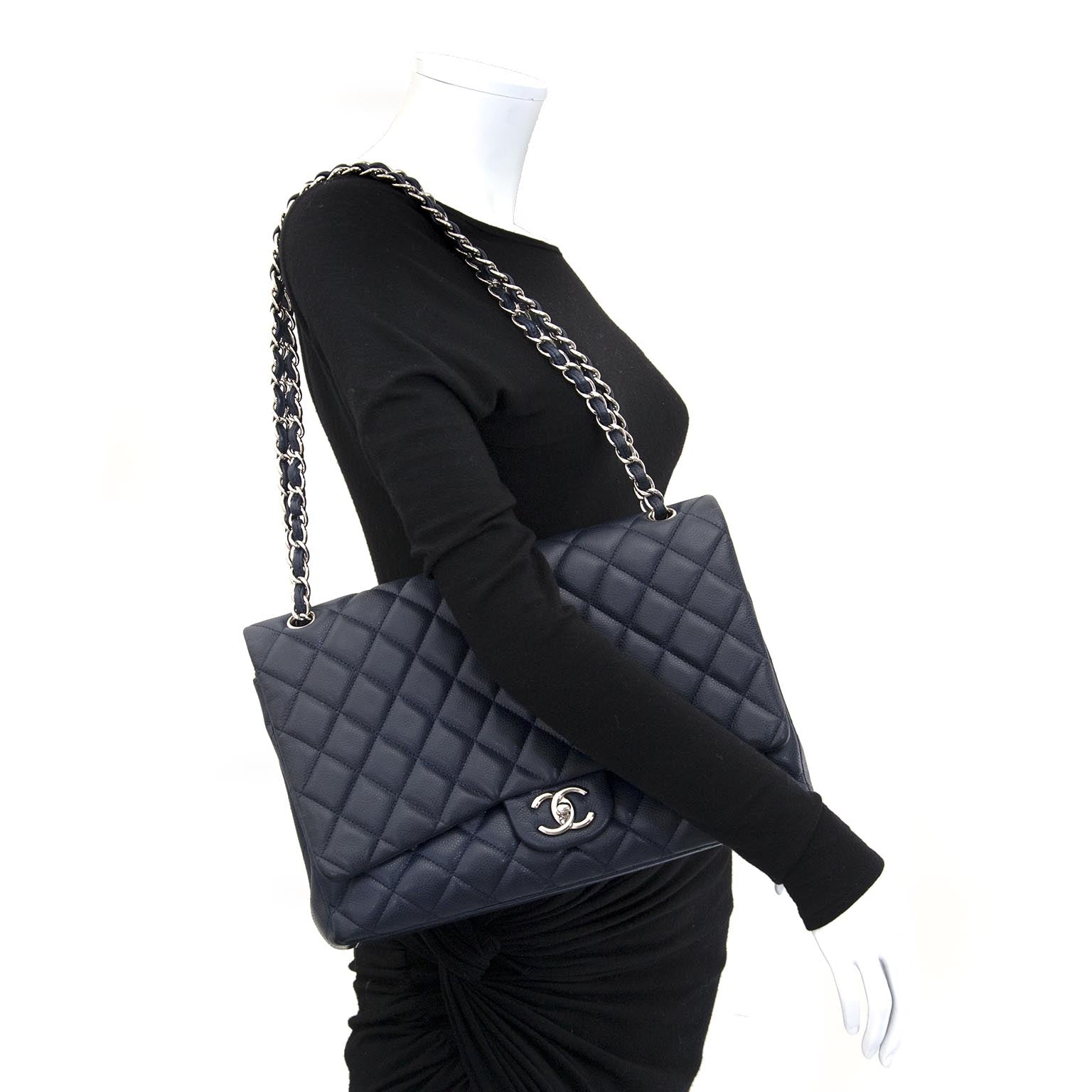 Chanel Maxi Dark Blue Double Classic Flap Bag for the best price