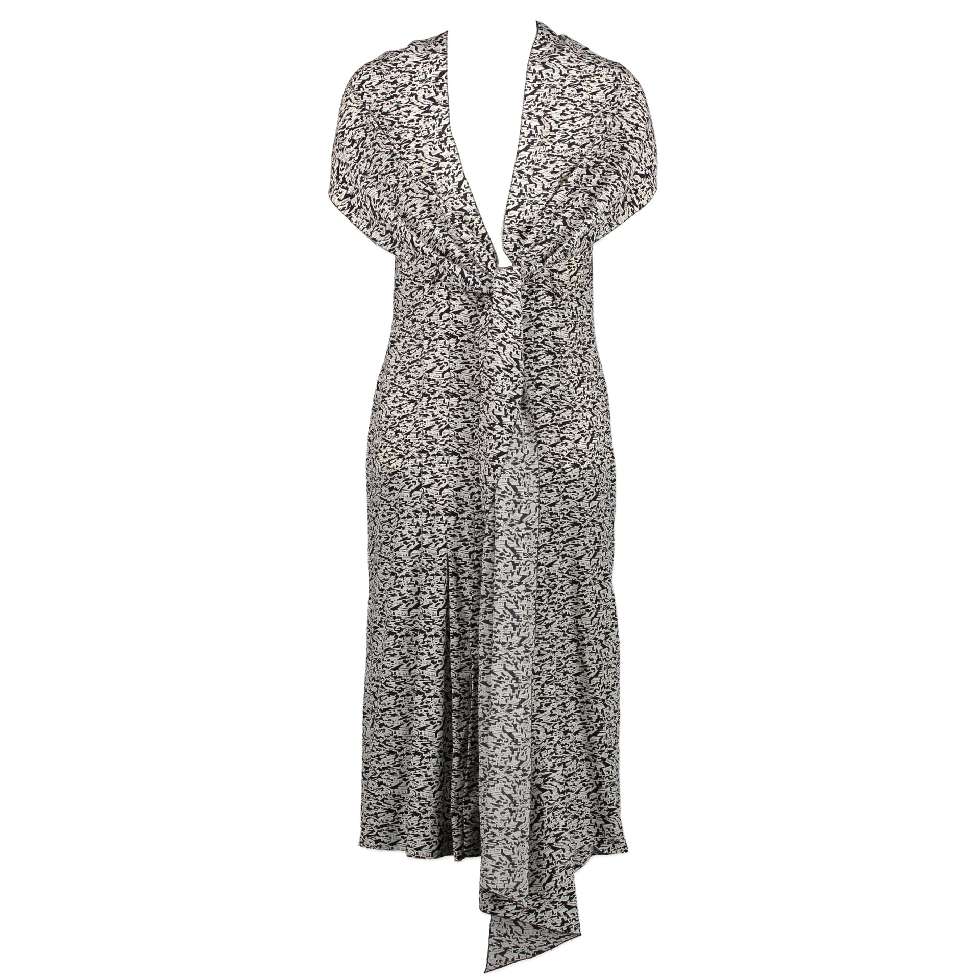 Chanel Silk Black & White Geometric Print Dress - Size 36 te koop aan de beste prijs bij Labellov tweedehands luxe in Antwerpen